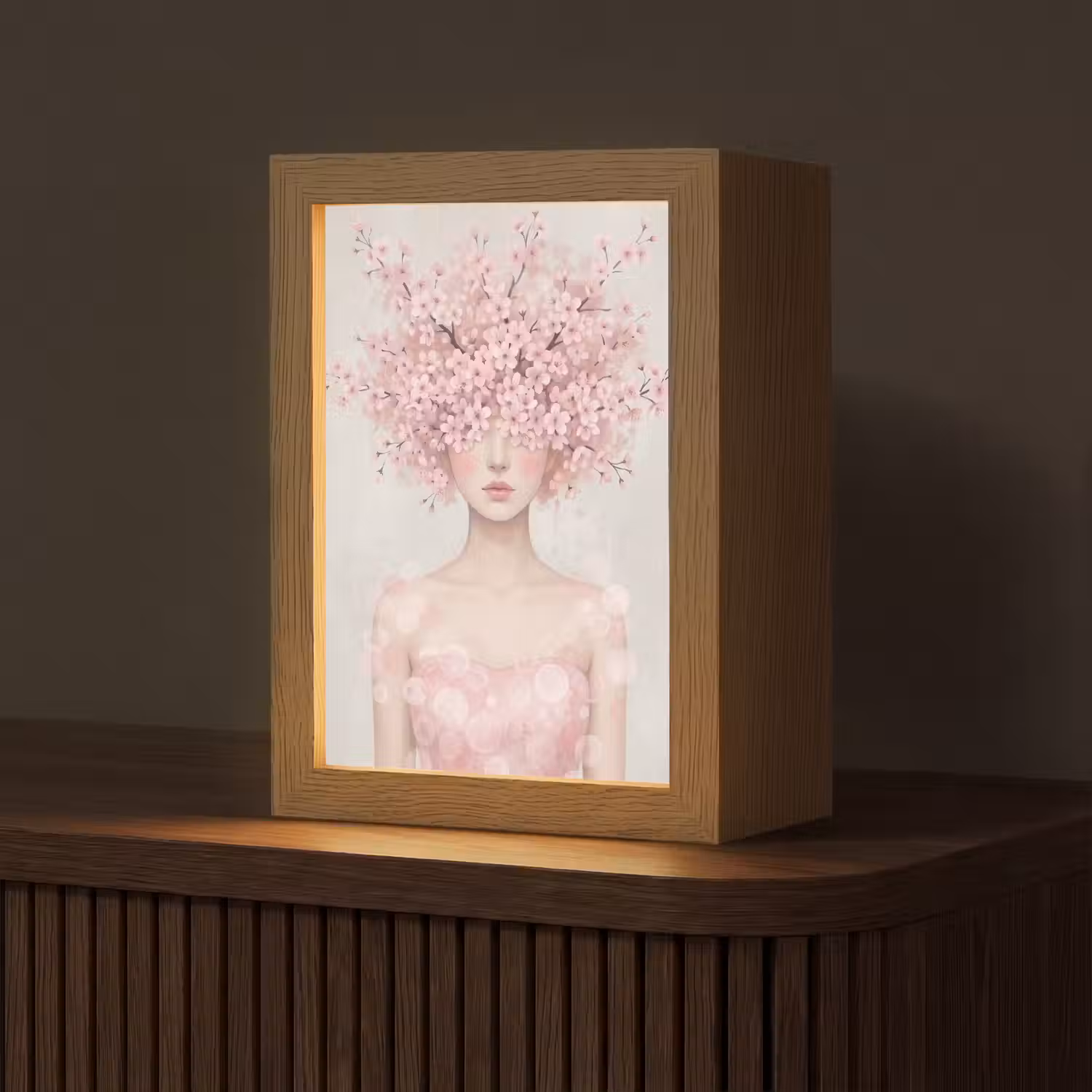 Portret - Kersenbloesem - Roze Light Box met kabel (Tafellamp) klein -z3d_website