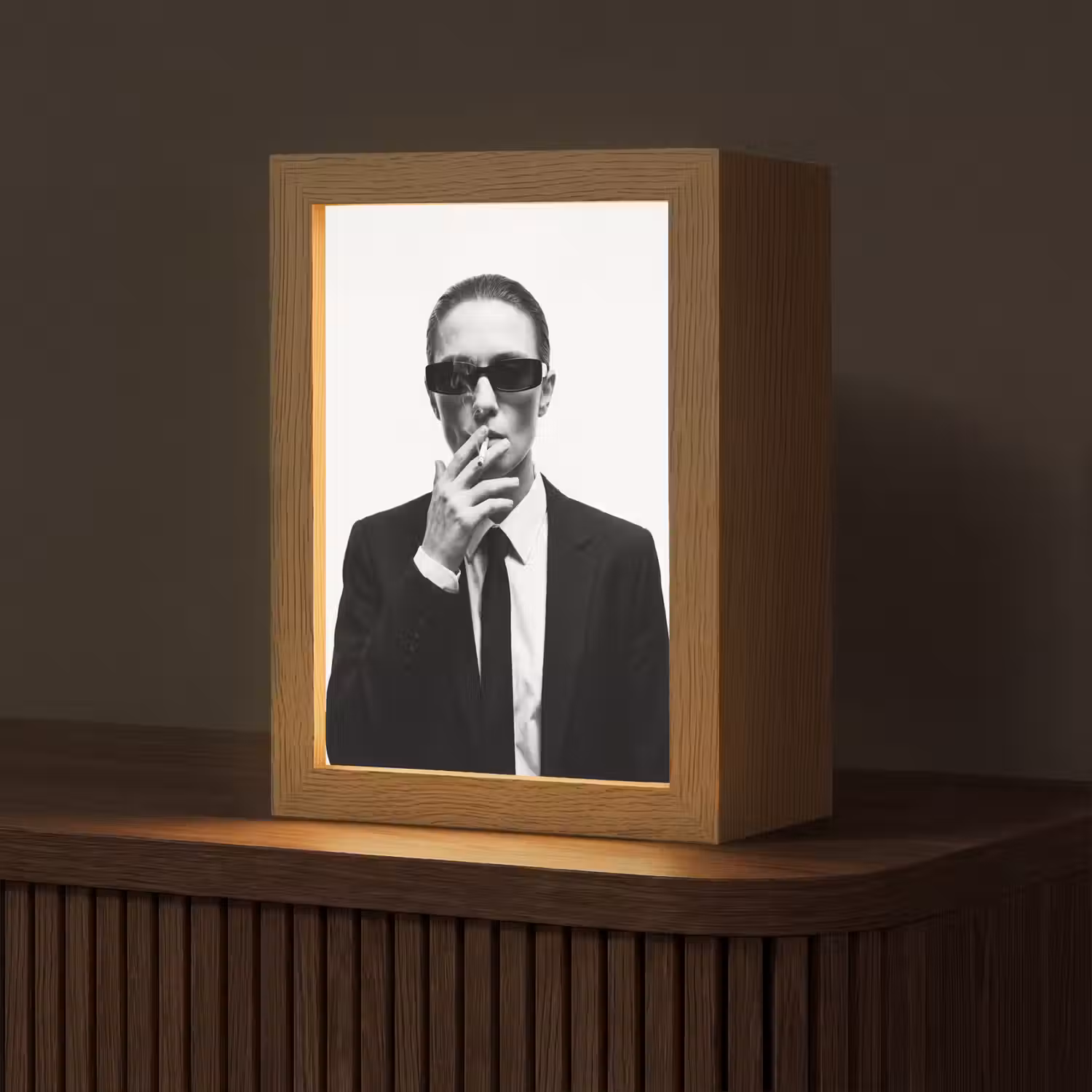 Portret - Pak - Roken - Zwart - Wit - Stoer Light Box met kabel (Tafellamp) klein -z3d_website