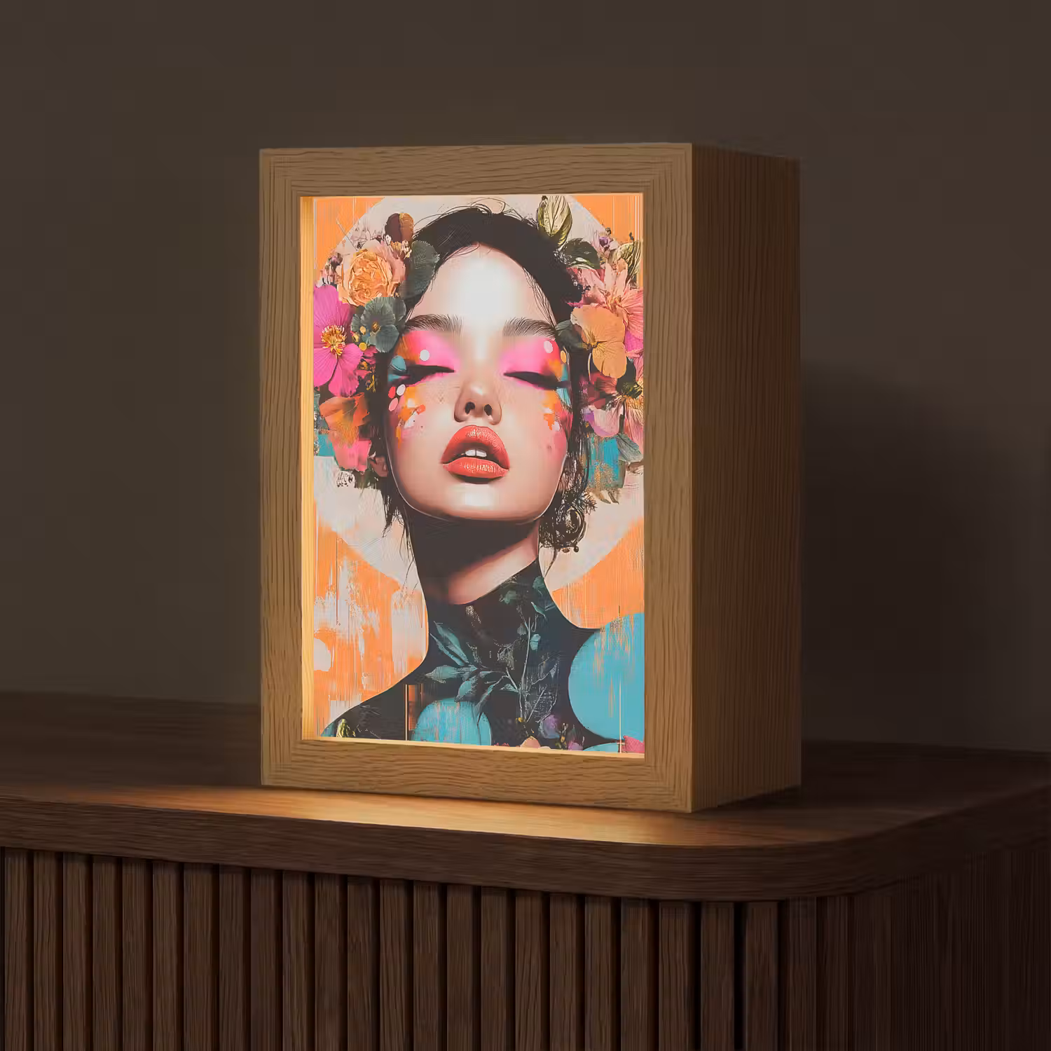 Portret - Vrouw - Abstract - Bloemen Light Box met kabel (Tafellamp) klein -z3d_website
