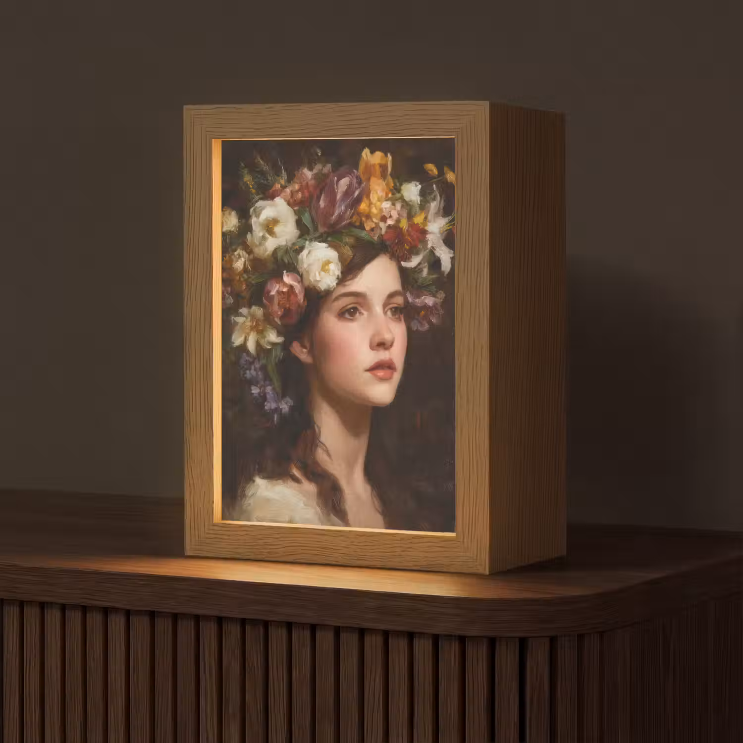 Portret - Vrouw - Bloemen Light Box met kabel (Tafellamp) klein -z3d_website