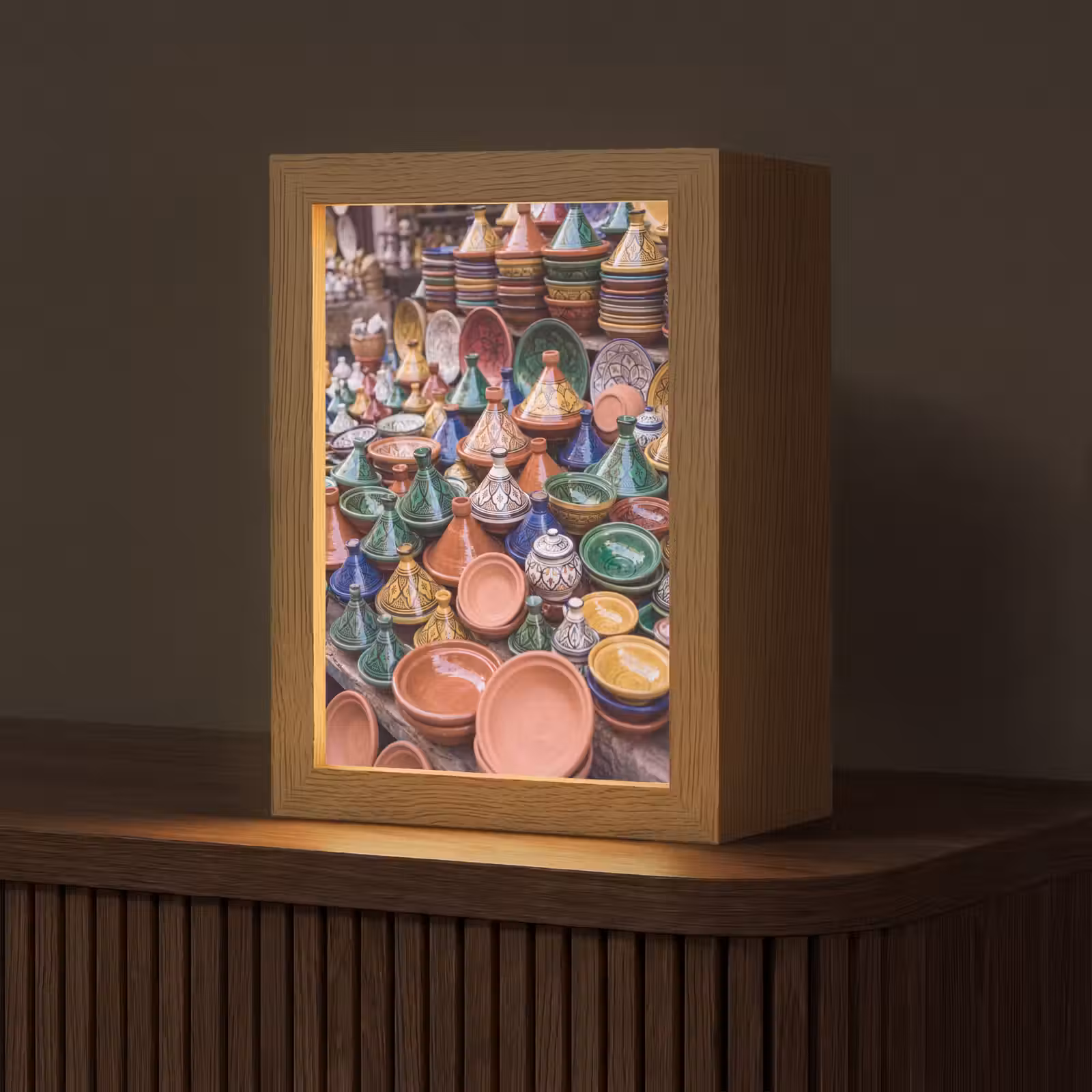 Table Lamp - Pottery - Colorful - Pattern - Aardewerk - Kleurrijk - Patroon Light Box met kabel (Tafellamp) klein