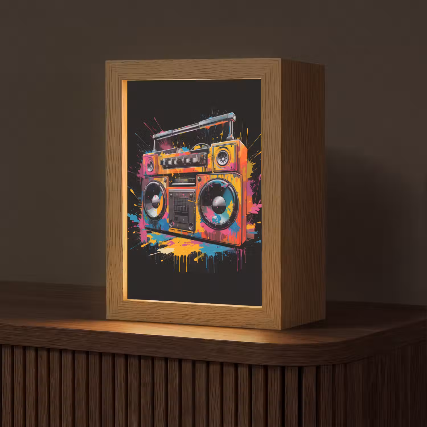 Radio - Graffiti - Box - Kleuren - Zwart Light Box met kabel (Tafellamp) klein -z3d_website