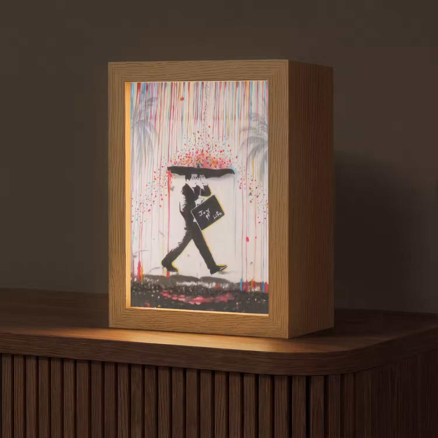 Regen - Graffiti - Man - Banksy Style Light Box met kabel (Tafellamp) klein -z3d_website