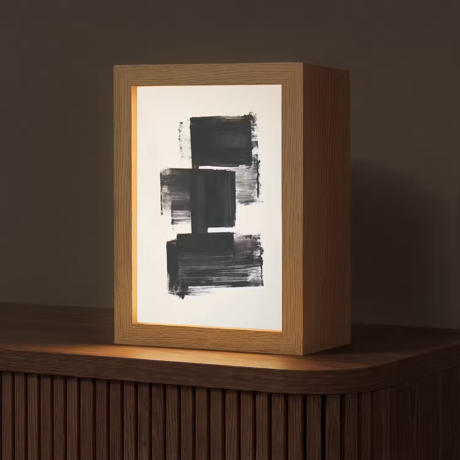 Rechthoeken - Penseelstreken - Abstract - Zwart Light Box met kabel (Tafellamp) klein -z3d_website