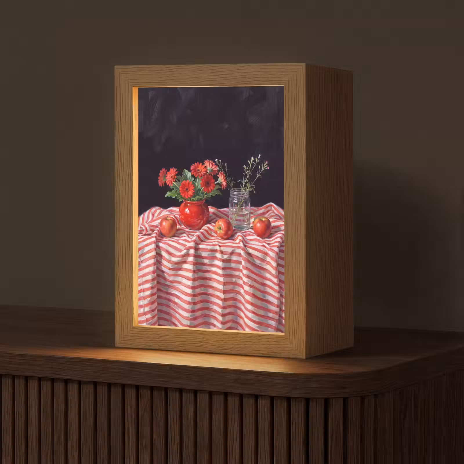 Table Lamp - Red Flowers - Vase - Rode bloemen - Vaas Light Box met kabel (Tafellamp) klein