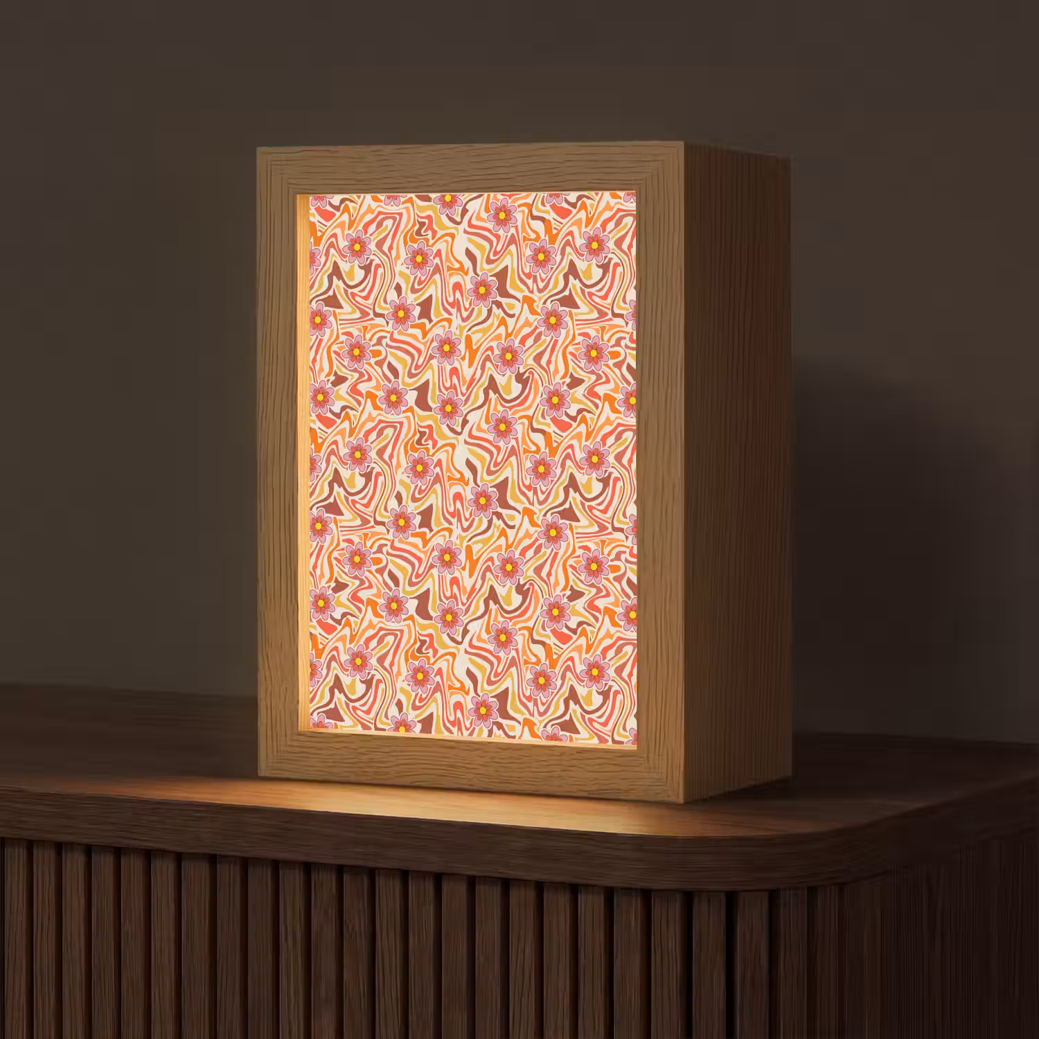 Retro - Bloemen - Patroon Light Box met kabel (Tafellamp) klein 925 -z3d_website