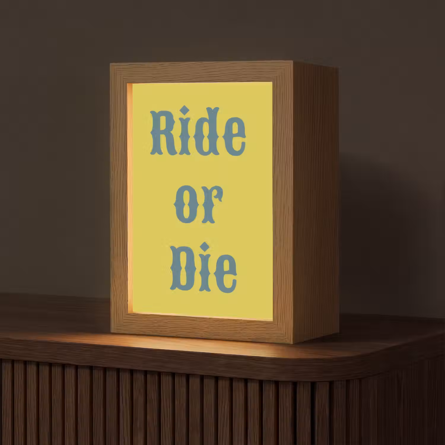 Ride or die - Geel - Blauw Light Box met kabel (Tafellamp) klein -z3d_website