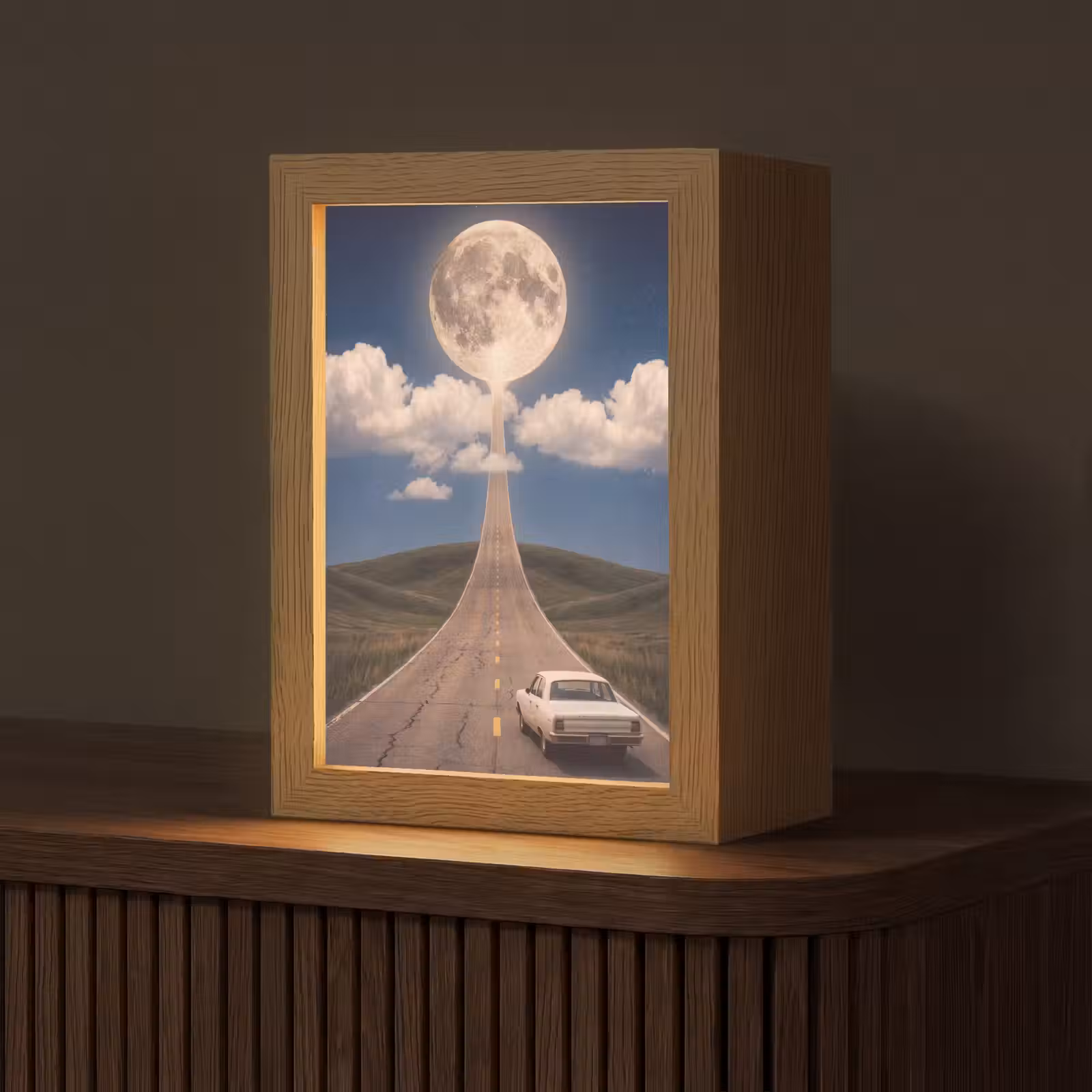 Table Lamp - Road - Moon - Night - Weg - Maan - Nacht Light Box met kabel (Tafellamp) klein