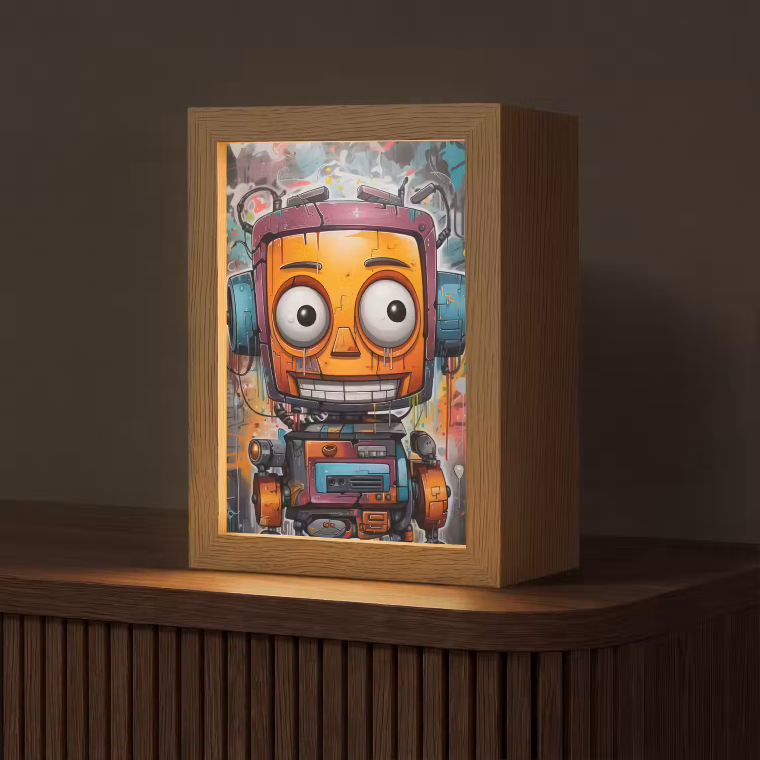 Robot - Graffiti - Oranje - Kleuren Light Box met kabel (Tafellamp) klein -z3d_website