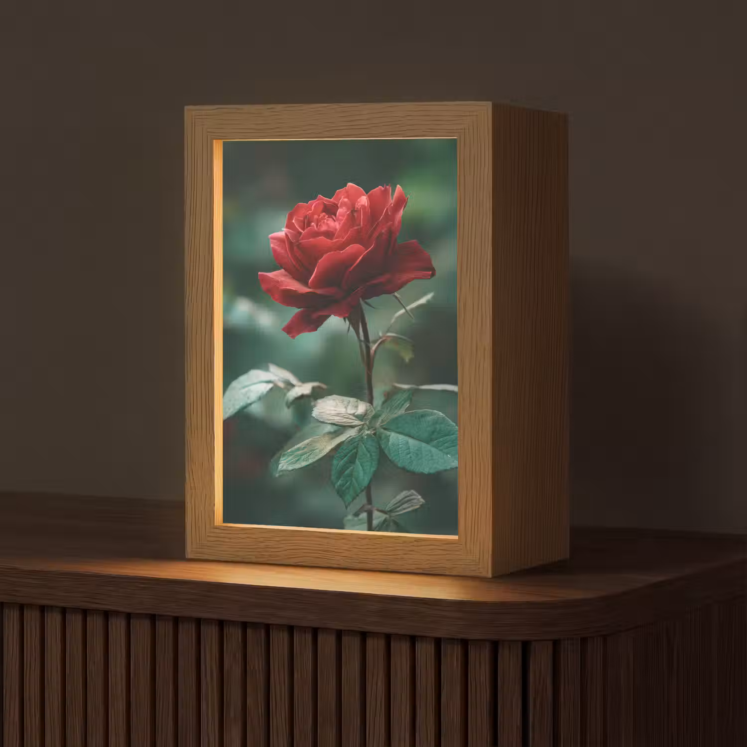 Roos - Bladeren - Dieprood Light Box met kabel (Tafellamp) klein -z3d_website