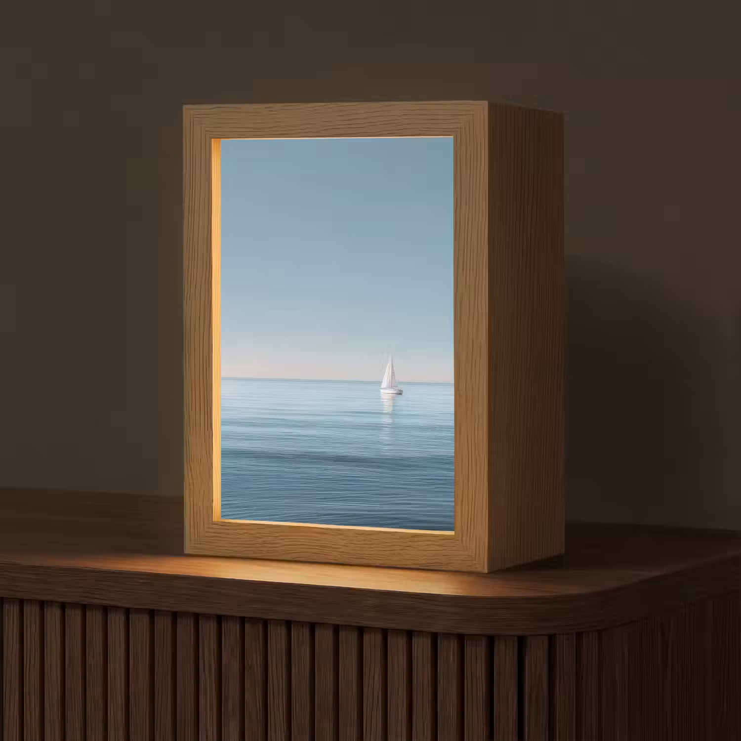 Zeilbootje - Kalme zee - Helderblauwe hemel Light Box met kabel (Tafellamp) klein -z3d_website