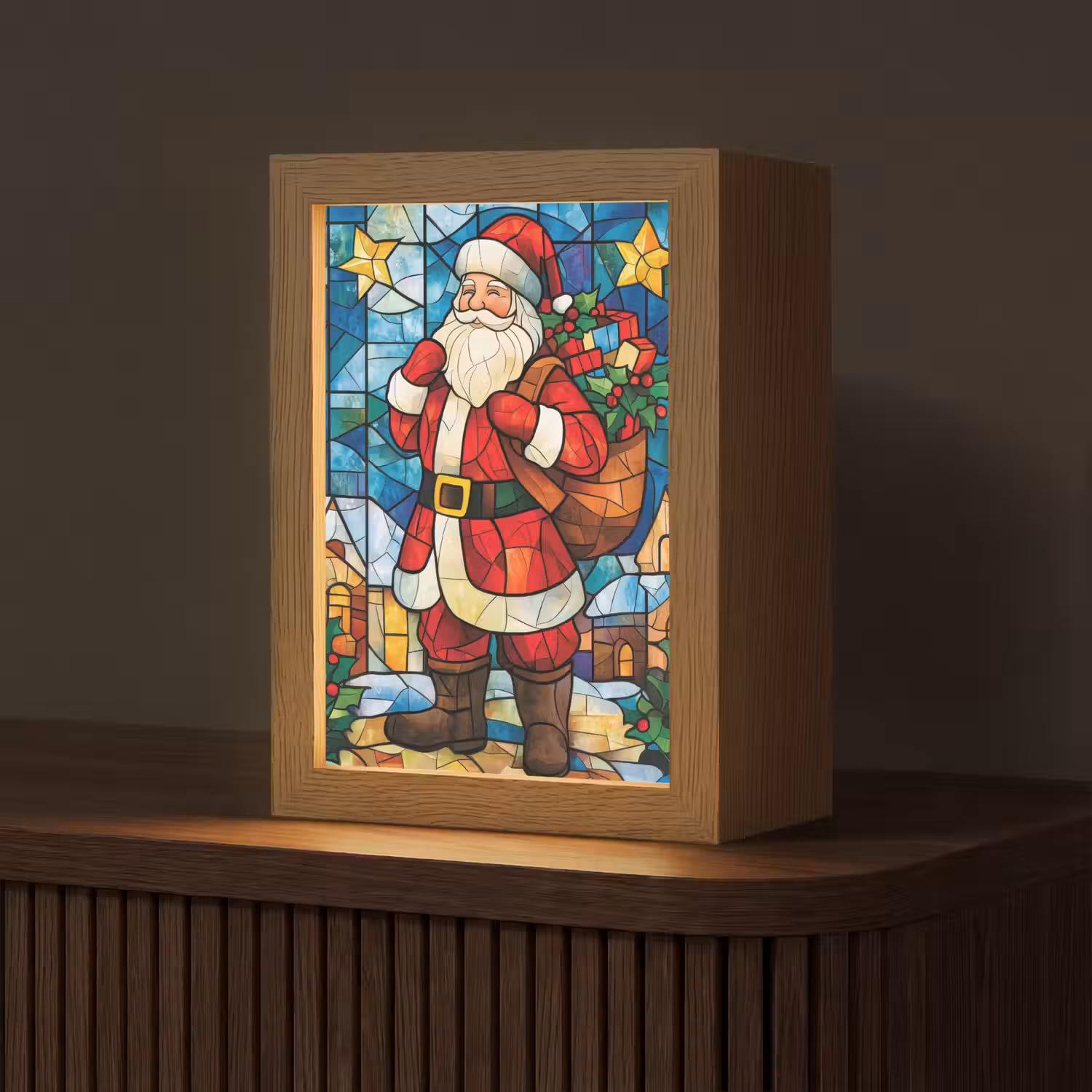 Kerstman - Glas - Kleurrijk Light Box met kabel (Tafellamp) klein -z3d_website