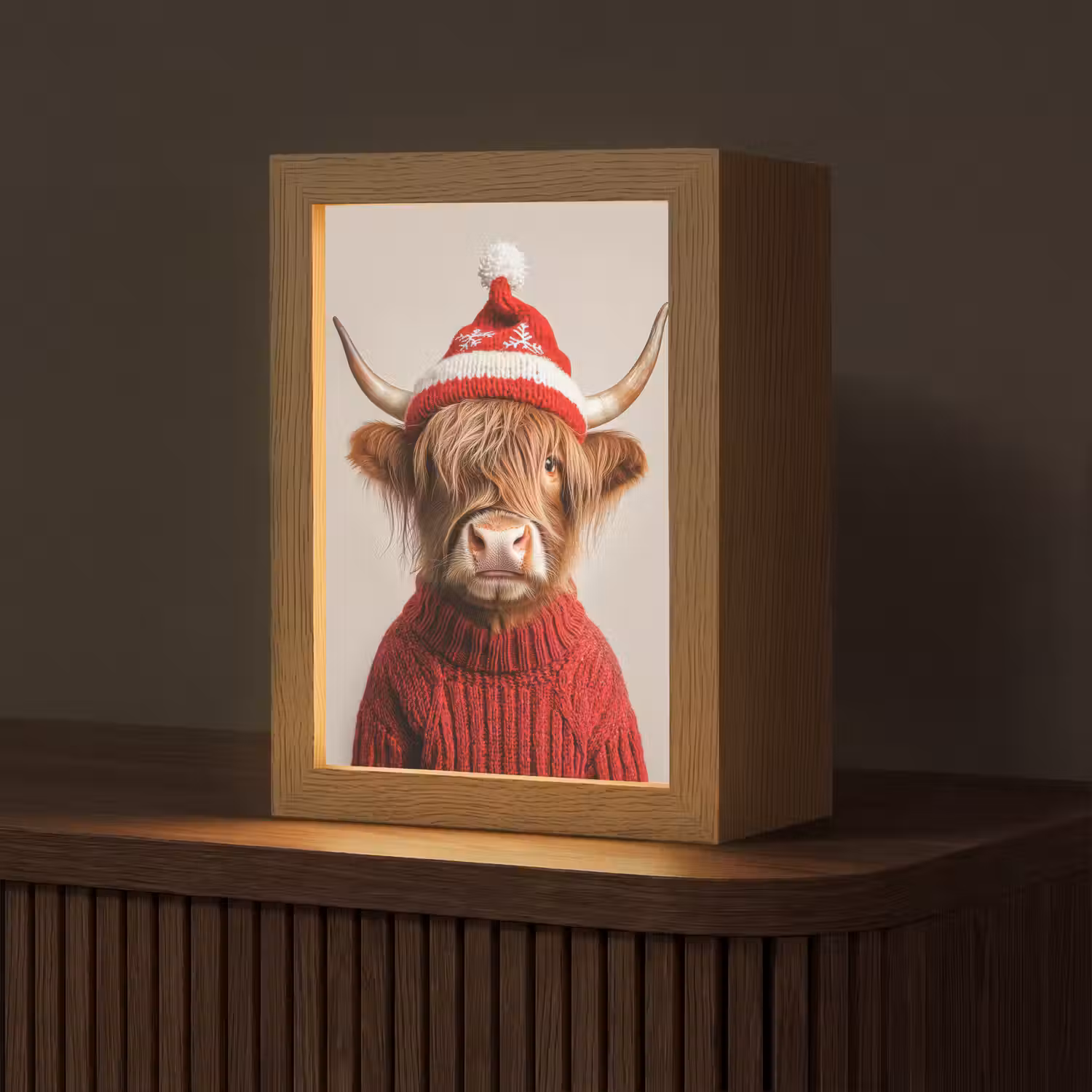 Schotse Hooglander - Kerst - Muts - Trui - Winter Light Box met kabel (Tafellamp) klein -z3d_website