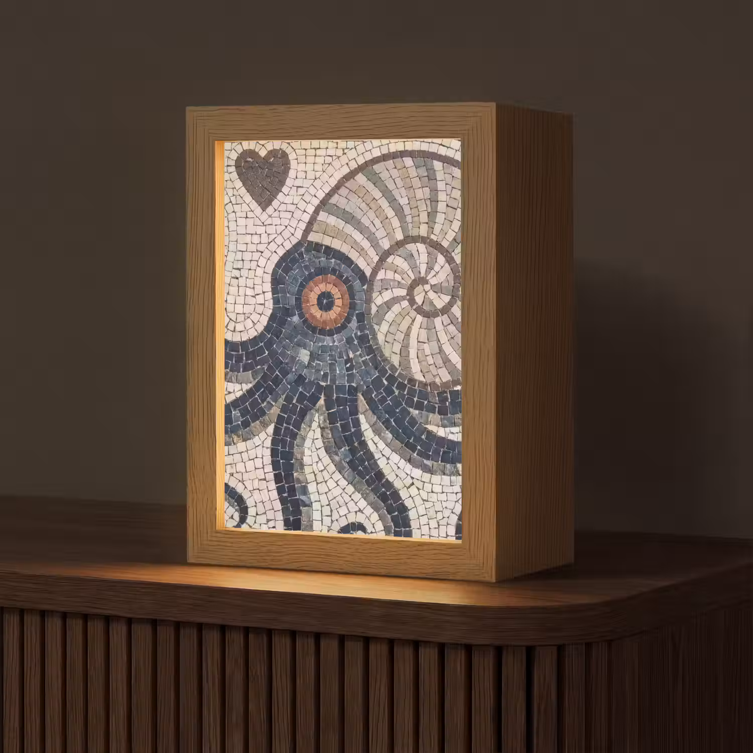 Zeeleven - Mozaïek - Kunst - Vintage - Beige Light Box met kabel (Tafellamp) klein -z3d_website