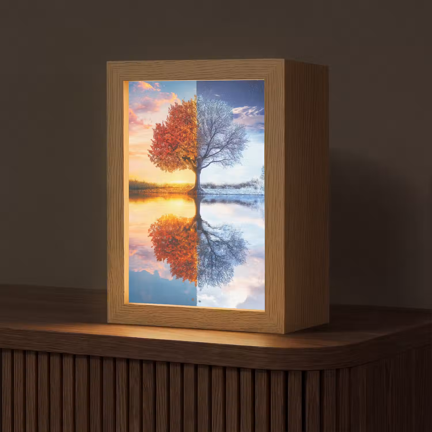 Seizoenen - Kunst - Boom - Herfst - Winter Light Box met kabel (Tafellamp) klein -z3d_website