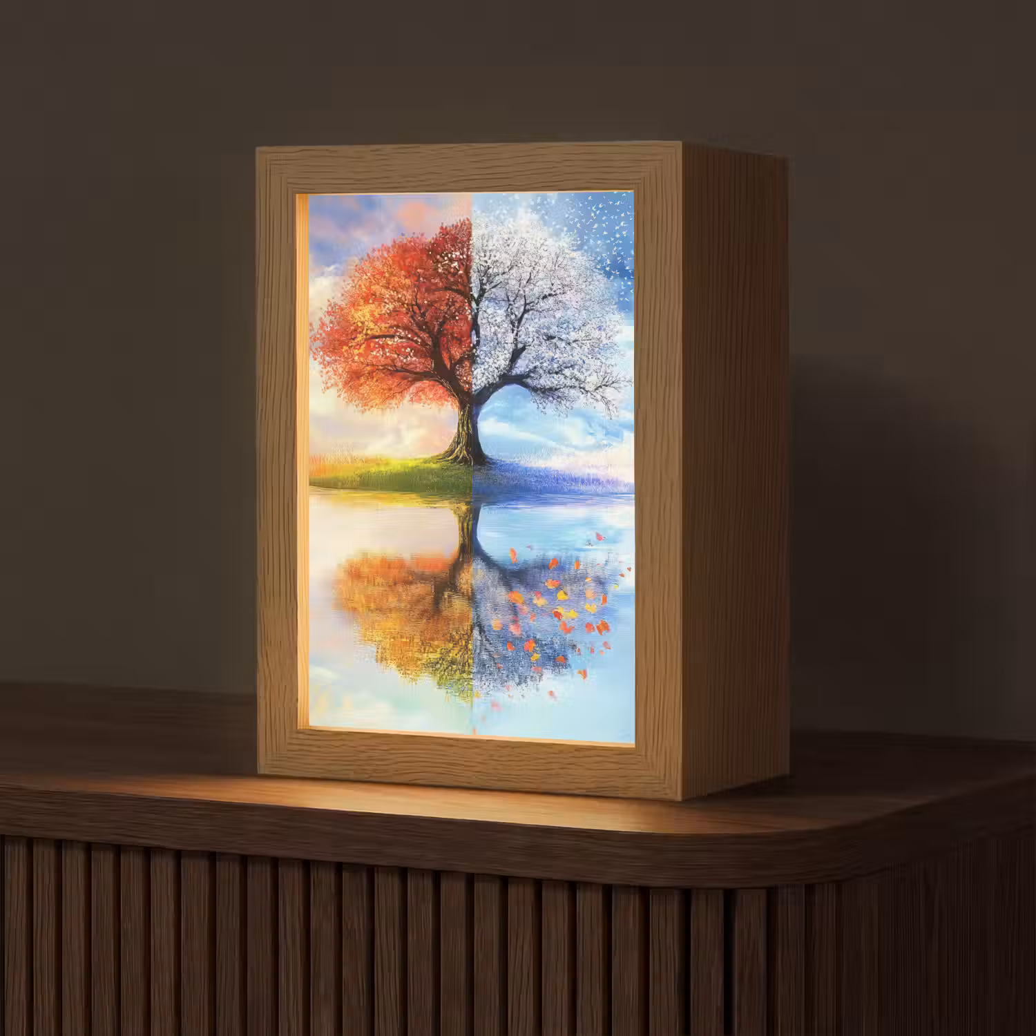Seizoenen - Kunst - Boom - Winter - Herfst Light Box met kabel (Tafellamp) klein -z3d_website