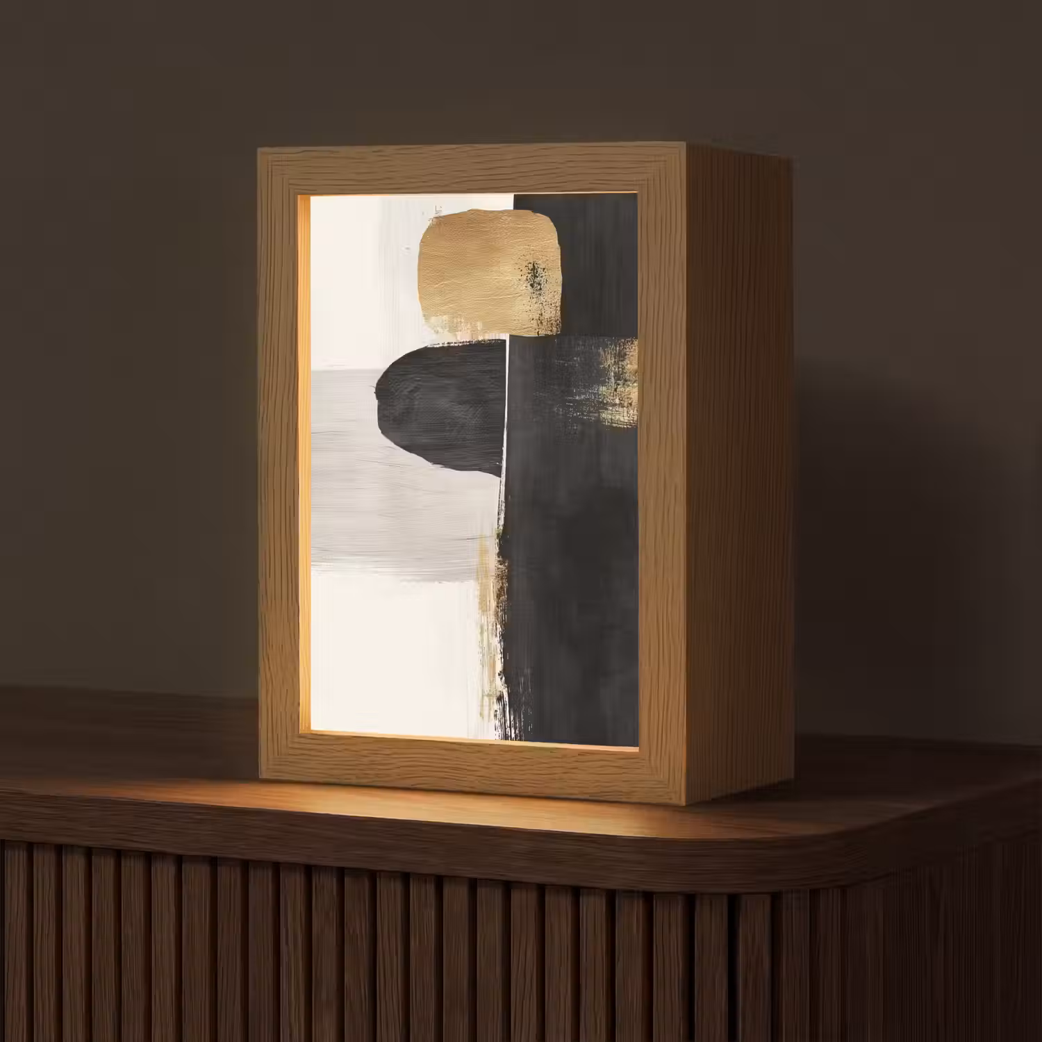 Vormen - Penseelstreken - Abstract - Goud Light Box met kabel (Tafellamp) klein -z3d_website