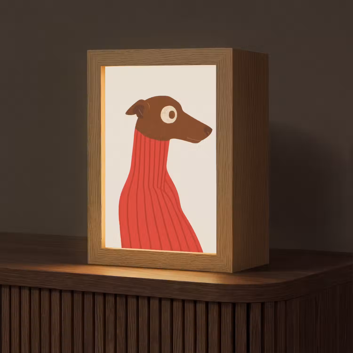 Silhouet - Hond - Trui - Rood Light Box met kabel (Tafellamp) klein -z3d_website