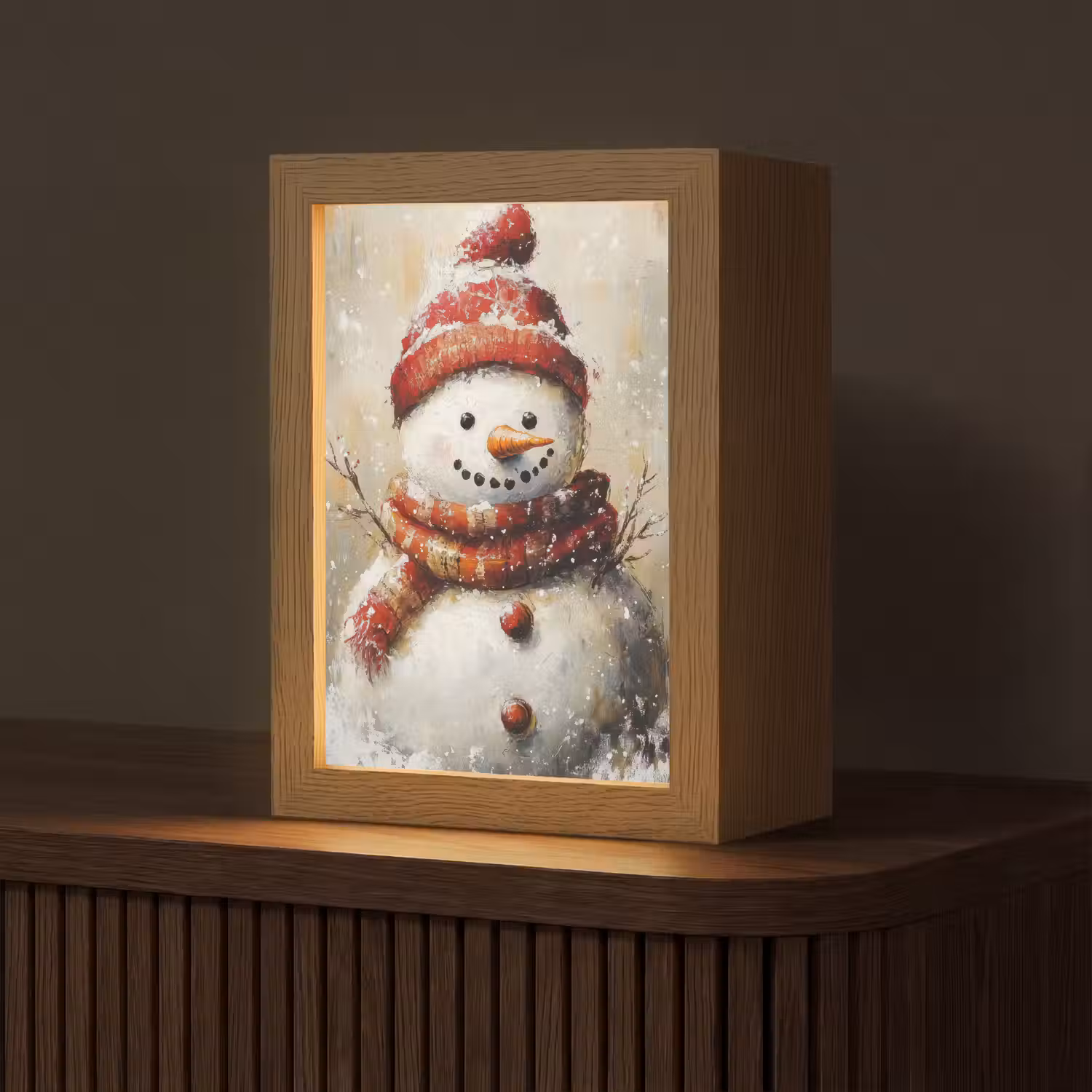 Sneeuwpop - Winter - Sneeuw - Beige Light Box met kabel (Tafellamp) klein -z3d_website