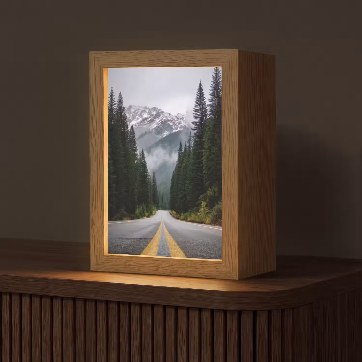 Sparrenbos - Weg - Bergen - Sneeuw Light Box met kabel (Tafellamp) klein -z3d_website
