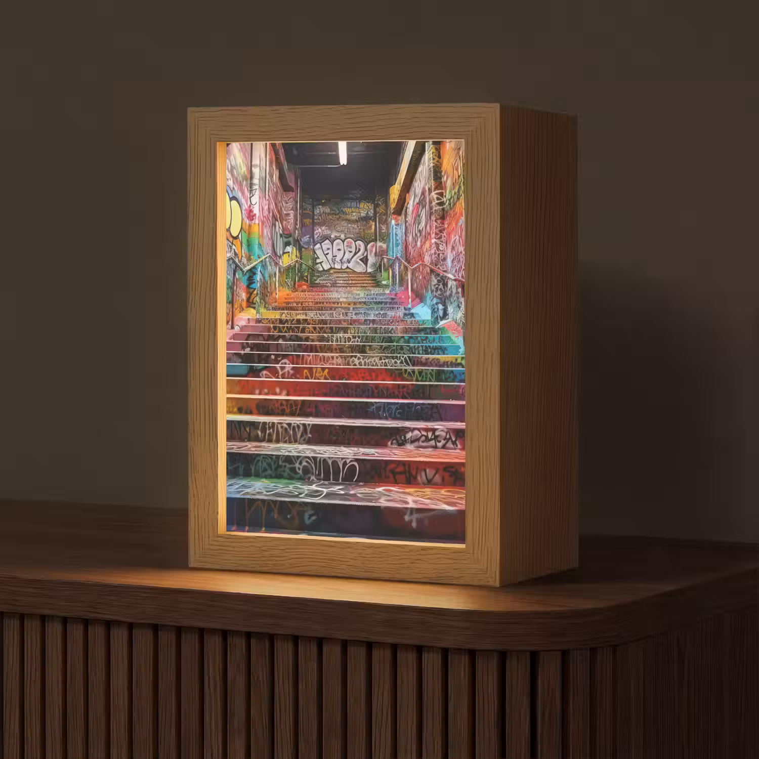 Trap - Graffiti - Kleuren - Kunst Light Box met kabel (Tafellamp) klein -z3d_website