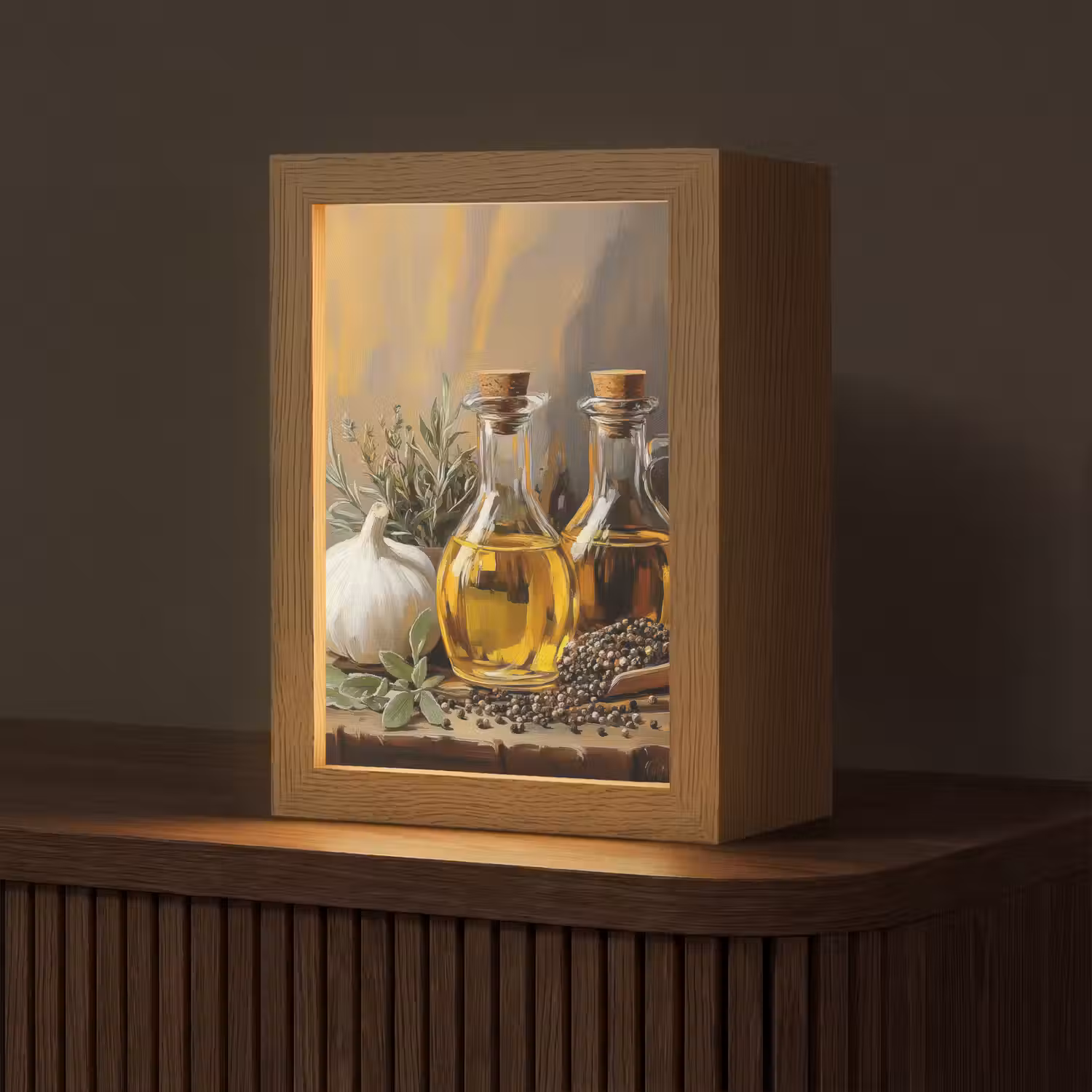 Stilleven - Olijfolie - Knoflook - Kruiden Light Box met kabel (Tafellamp) klein -z3d_website