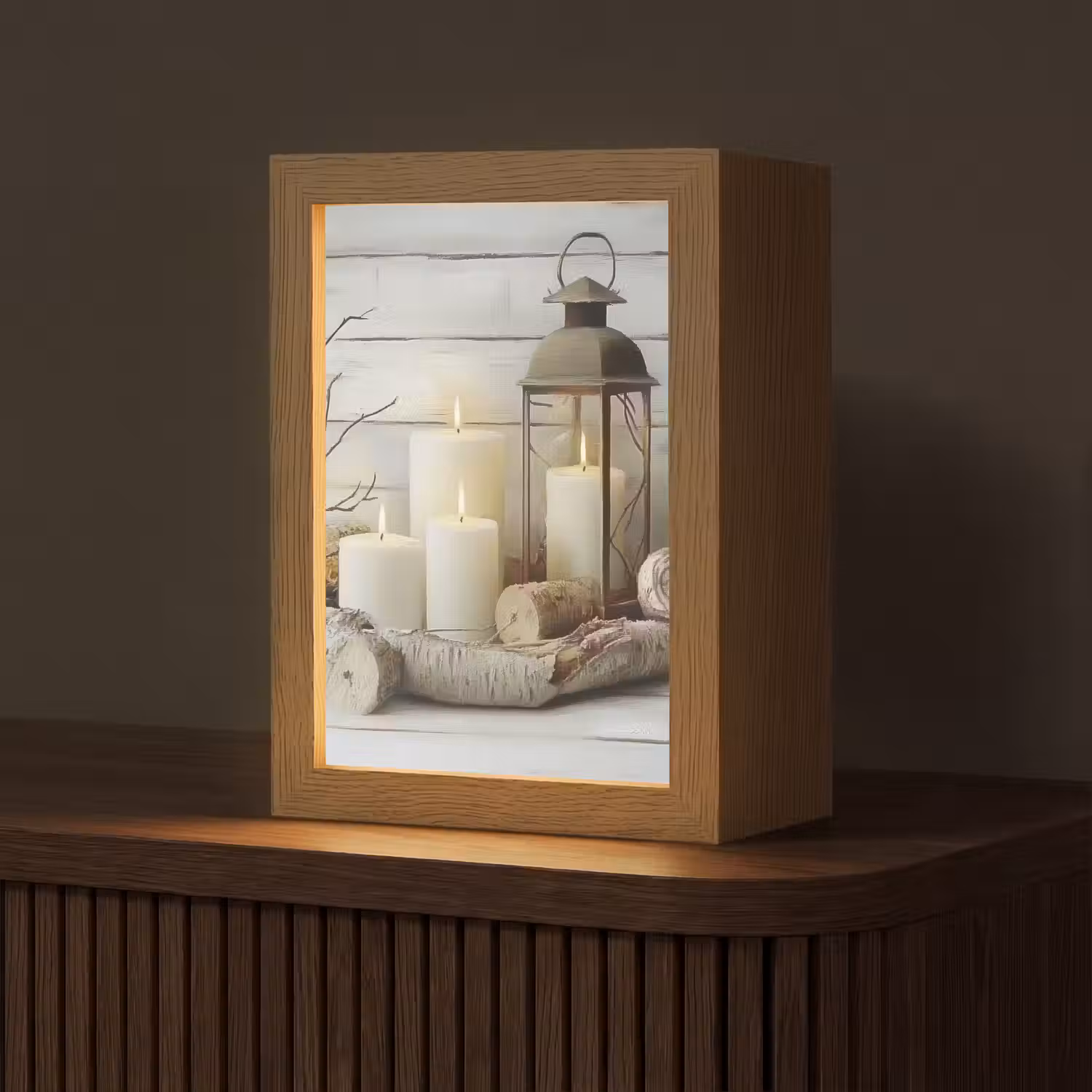 Stilleven - Wit - Kaarsen - Rustiek - Natuur Light Box met kabel (Tafellamp) klein -z3d_website