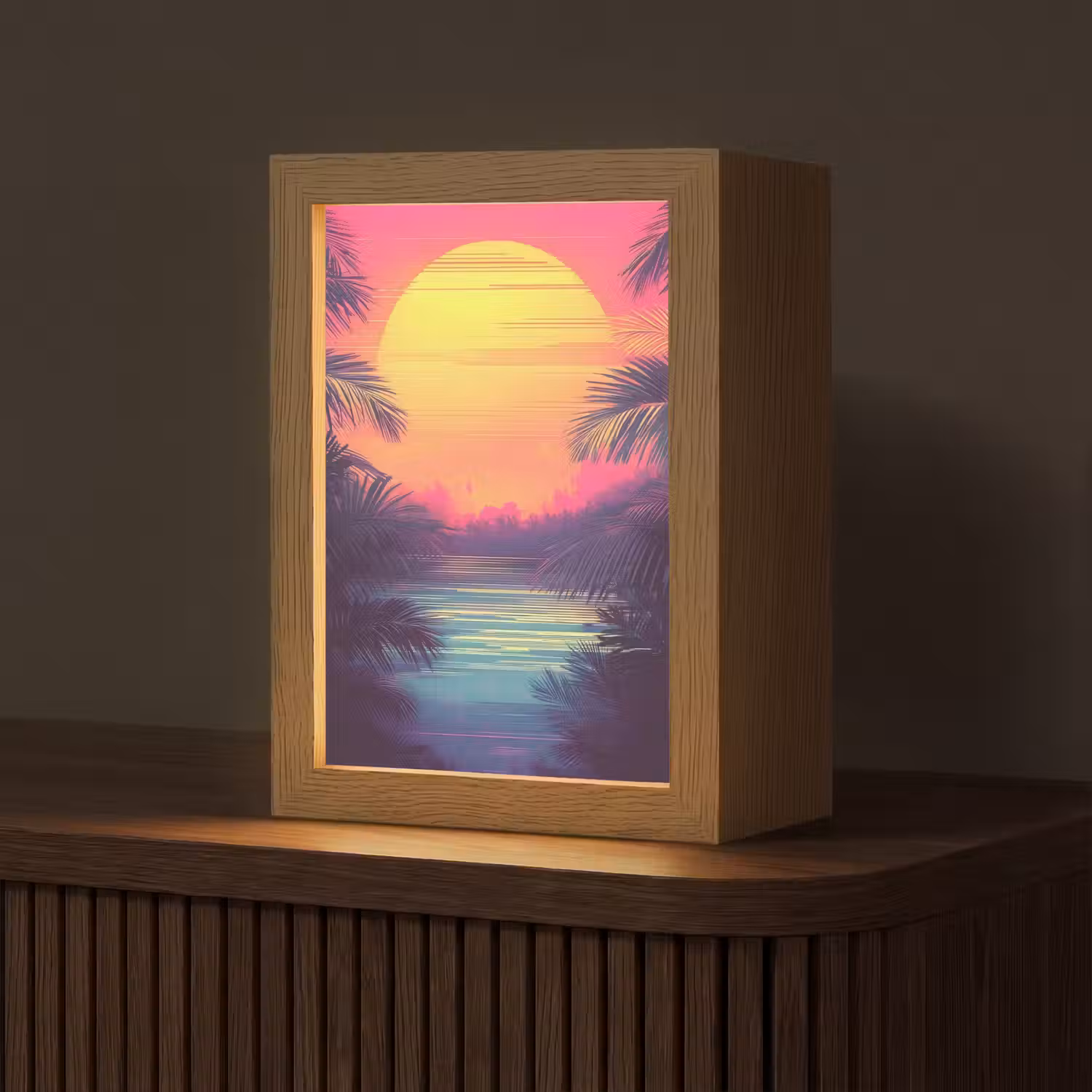 Zon - Geel - Palmbomen - Tropisch Light Box met kabel (Tafellamp) klein -z3d_website