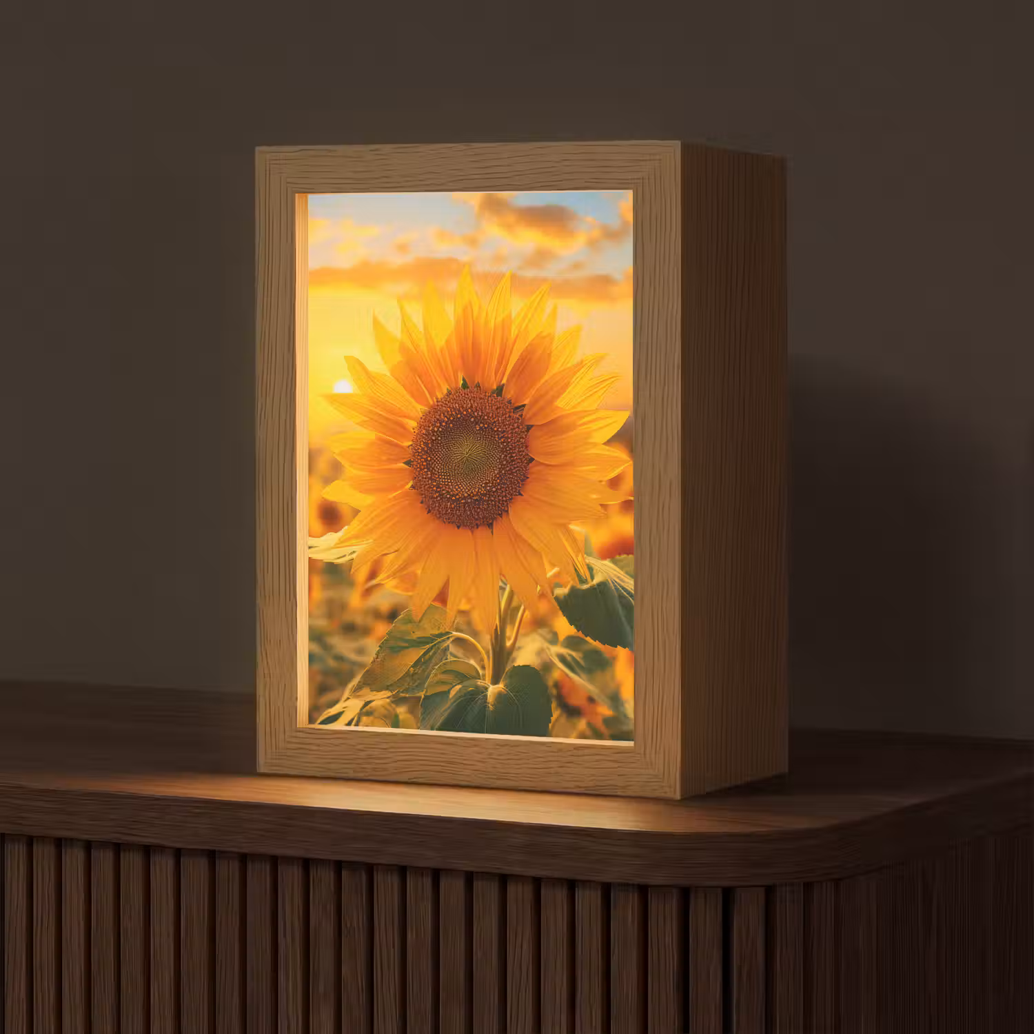 Zonnebloem - Bloemen - Geel - Bloemenveld met zonnebloemen Light Box met kabel (Tafellamp) klein -z3d_website