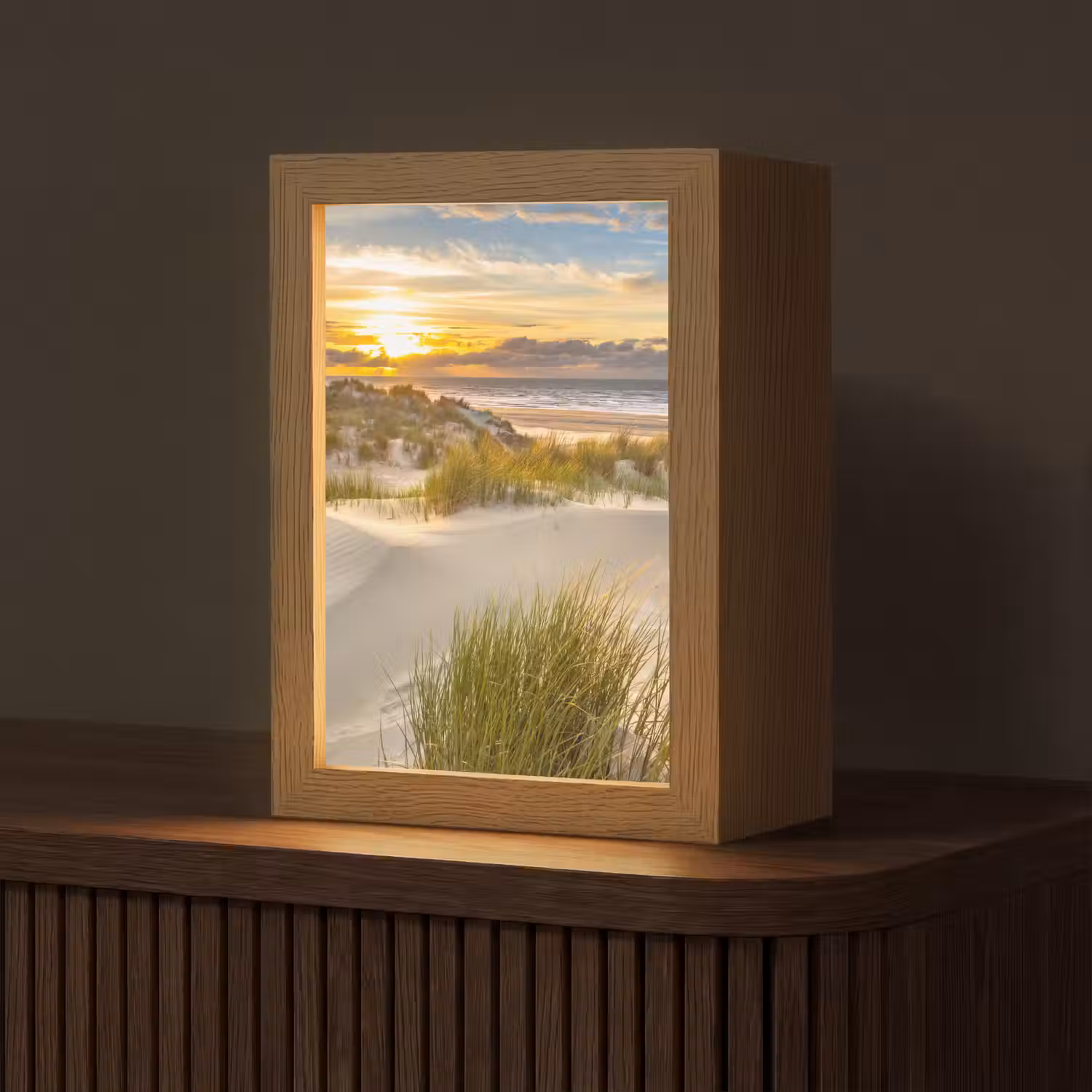 Zonsondergang - Duinen - Strand - Landschap Light Box met kabel (Tafellamp) klein -z3d_website