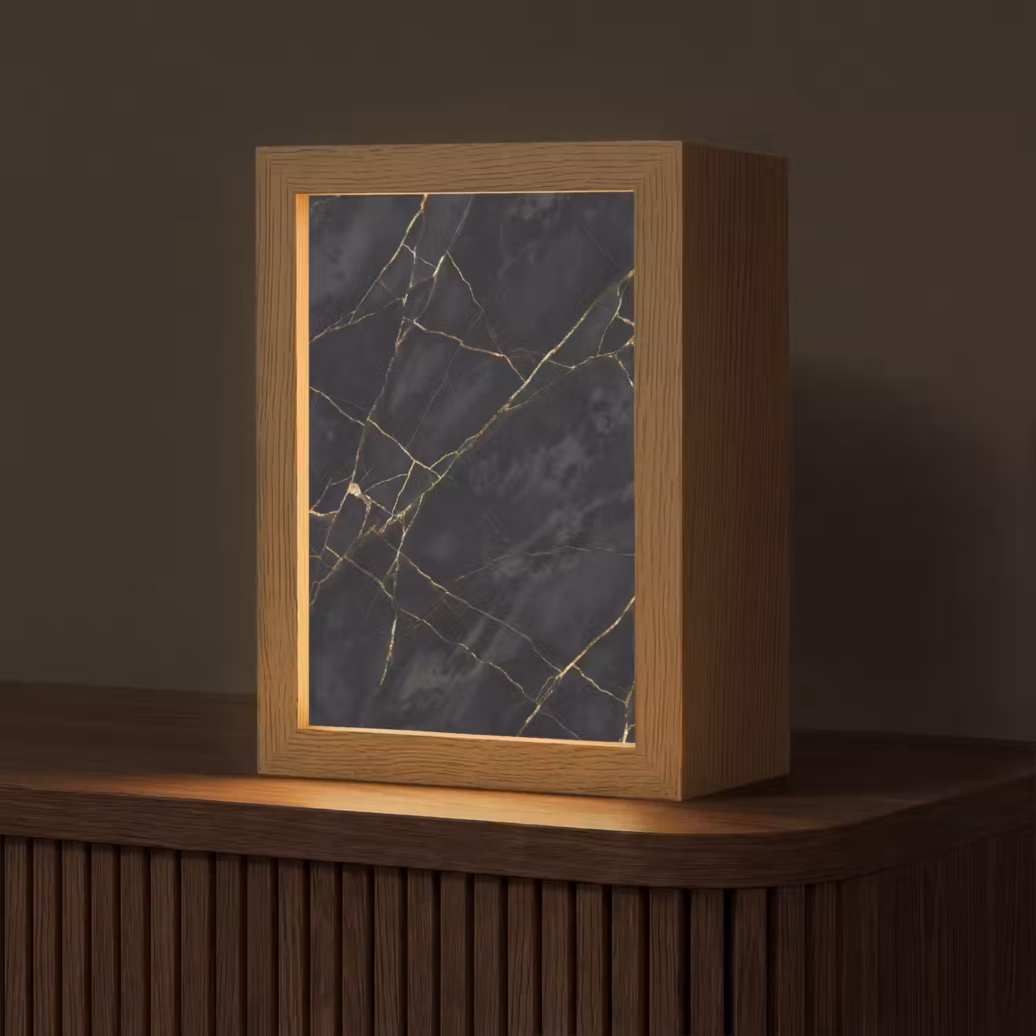 Textuur - Gouden lijnen - Abstract - Modern - Zwart Light Box met kabel (Tafellamp) klein -z3d_website