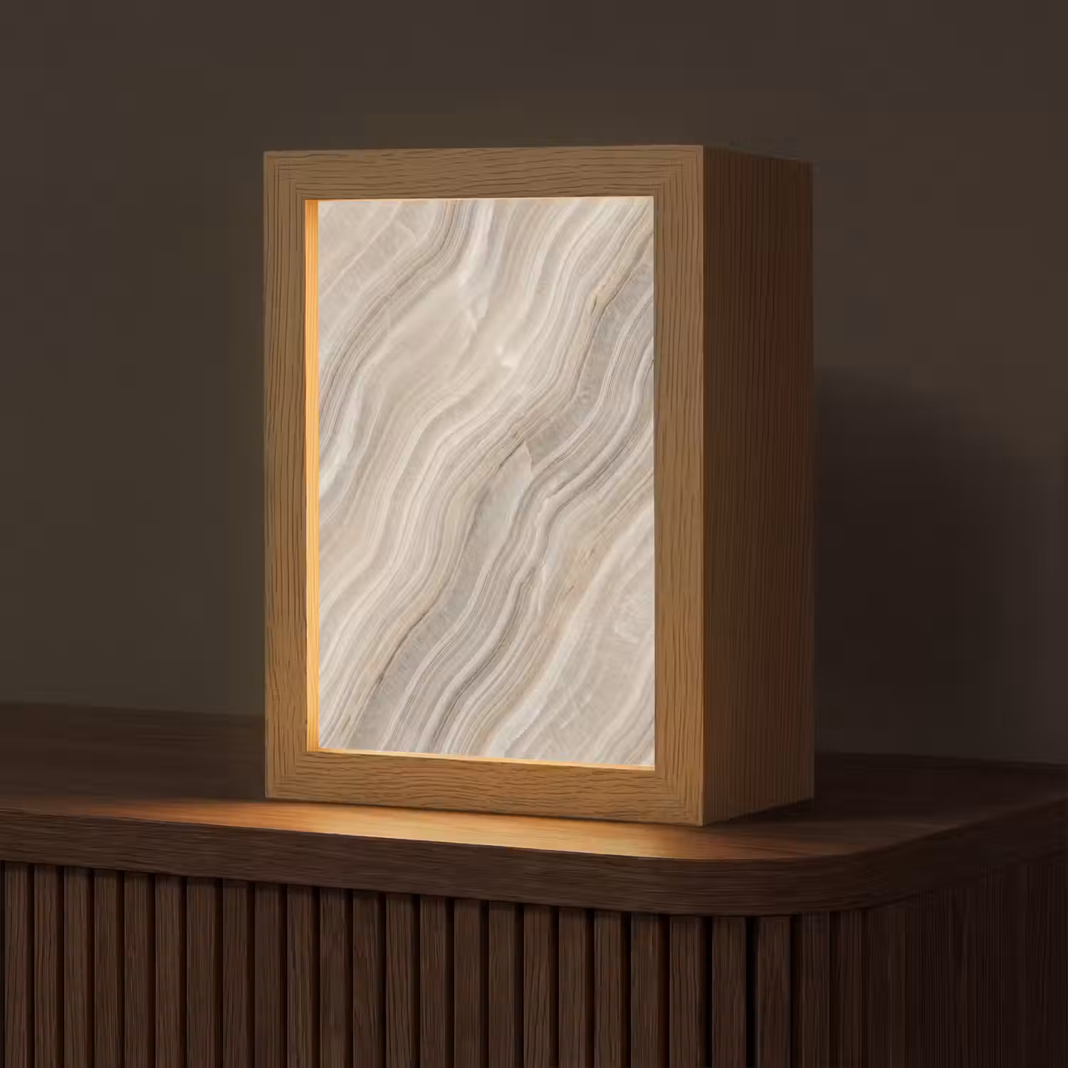 Textuur - Golvend - Abstract - Modern - Beige Light Box met kabel (Tafellamp) klein -z3d_website