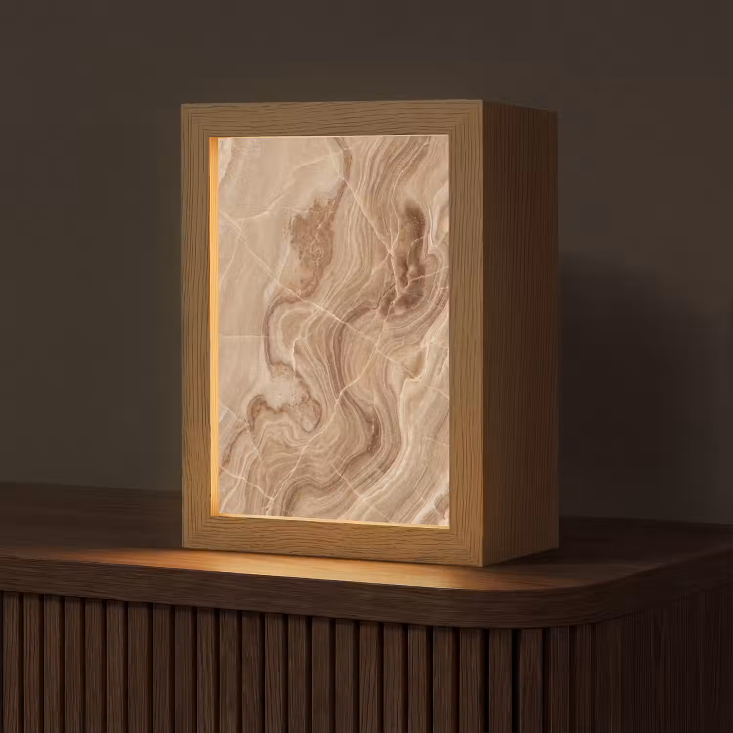 Textuur - Golvend - Abstract - Warm - Bruin Light Box met kabel (Tafellamp) klein -z3d_website