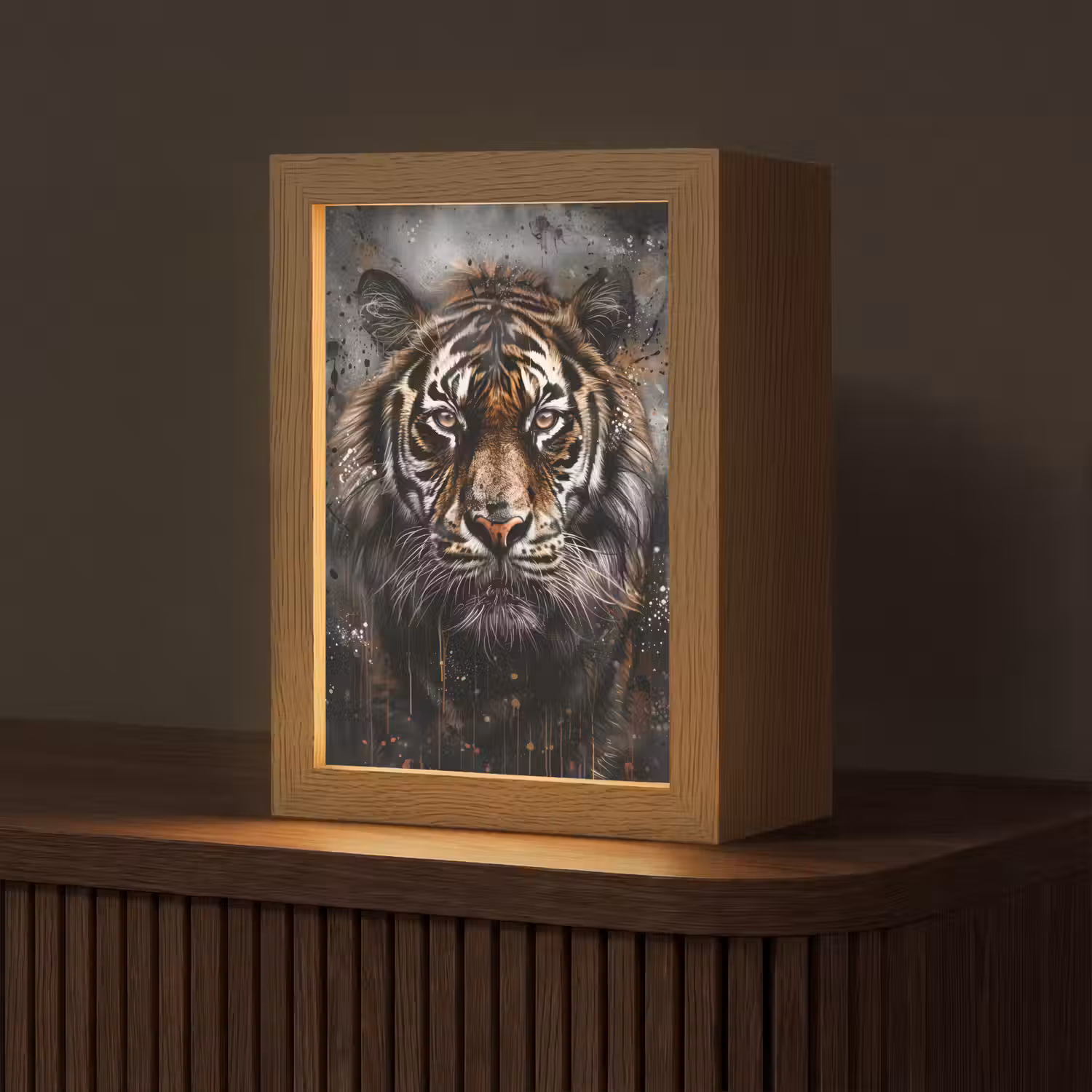 Tijger - Dieren - Portret - Luxe - Zwart Light Box met kabel (Tafellamp) klein -z3d_website