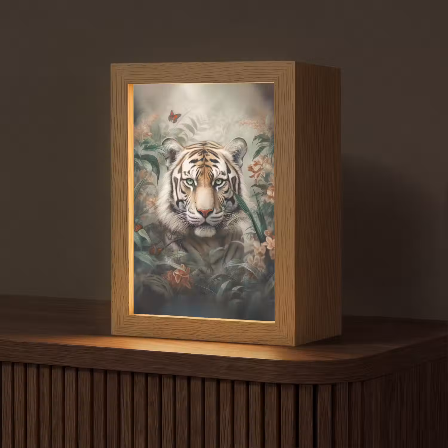 Tijger - Vlinders - Dieren - Jungle - Bloemen Light Box met kabel (Tafellamp) klein -z3d_website