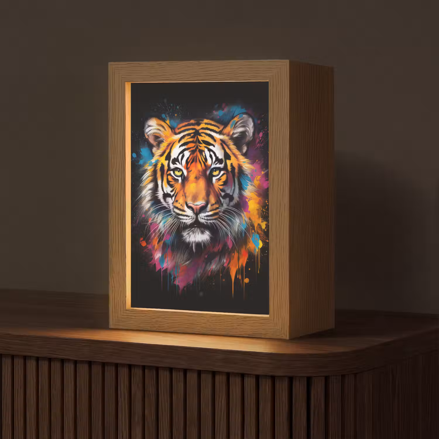 Tijger - Graffiti - Dieren - Zwart Light Box met kabel (Tafellamp) klein -z3d_website