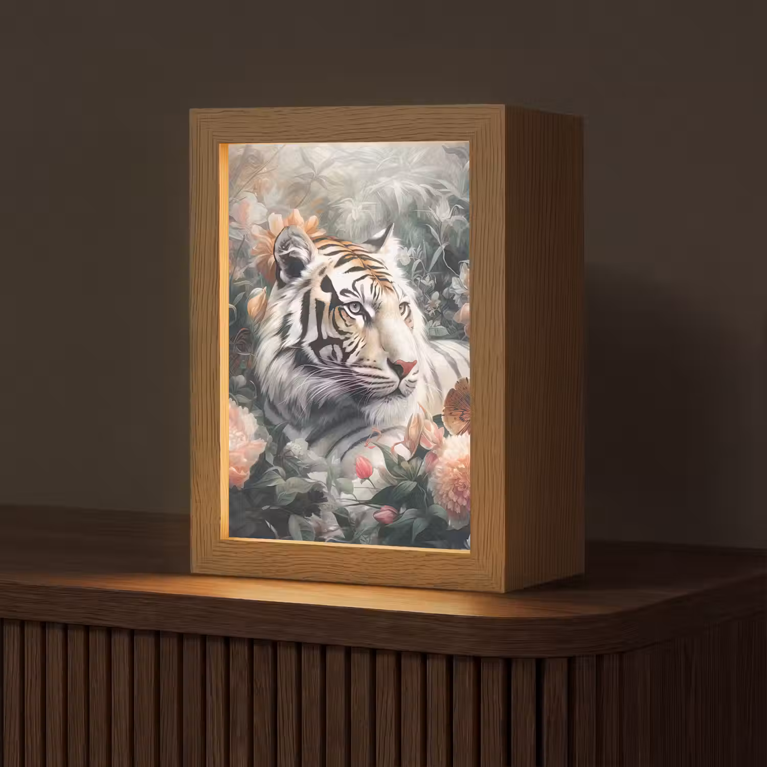 Tijger - Wilde dieren - Bloemen - Jungle Light Box met kabel (Tafellamp) klein -z3d_website