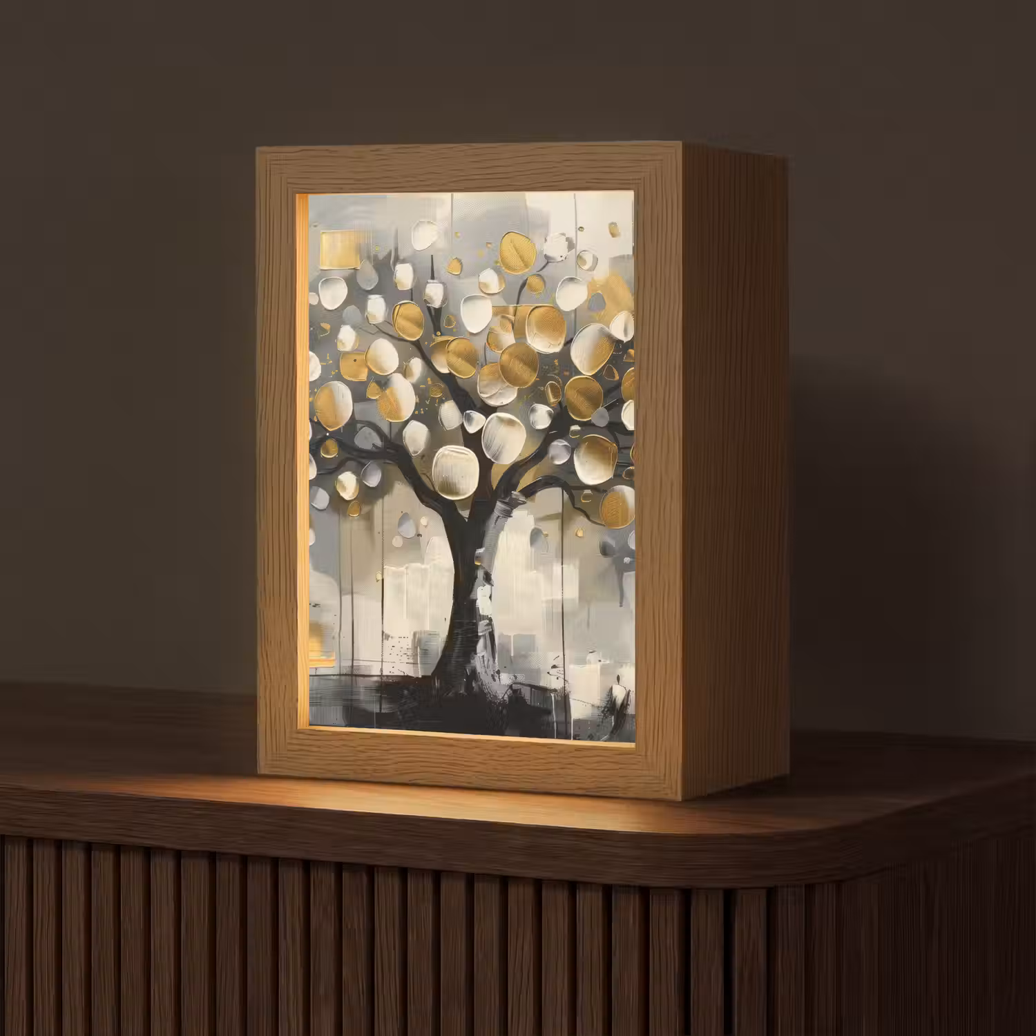 Boom - Abstract - Beige - Goud - Zwart Light Box met kabel (Tafellamp) klein -z3d_website