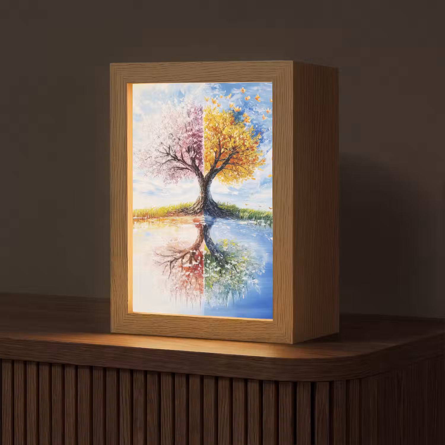 Boom - Kunst - Seizoenen - Lente - Herfst Light Box met kabel (Tafellamp) klein -z3d_website