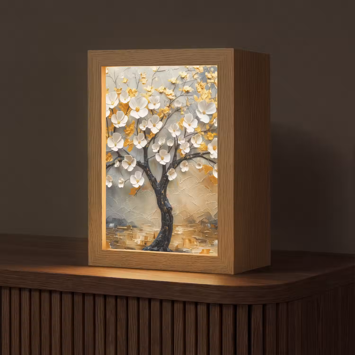 Boom - Bloemen - Goud - Beige Light Box met kabel (Tafellamp) klein -z3d_website