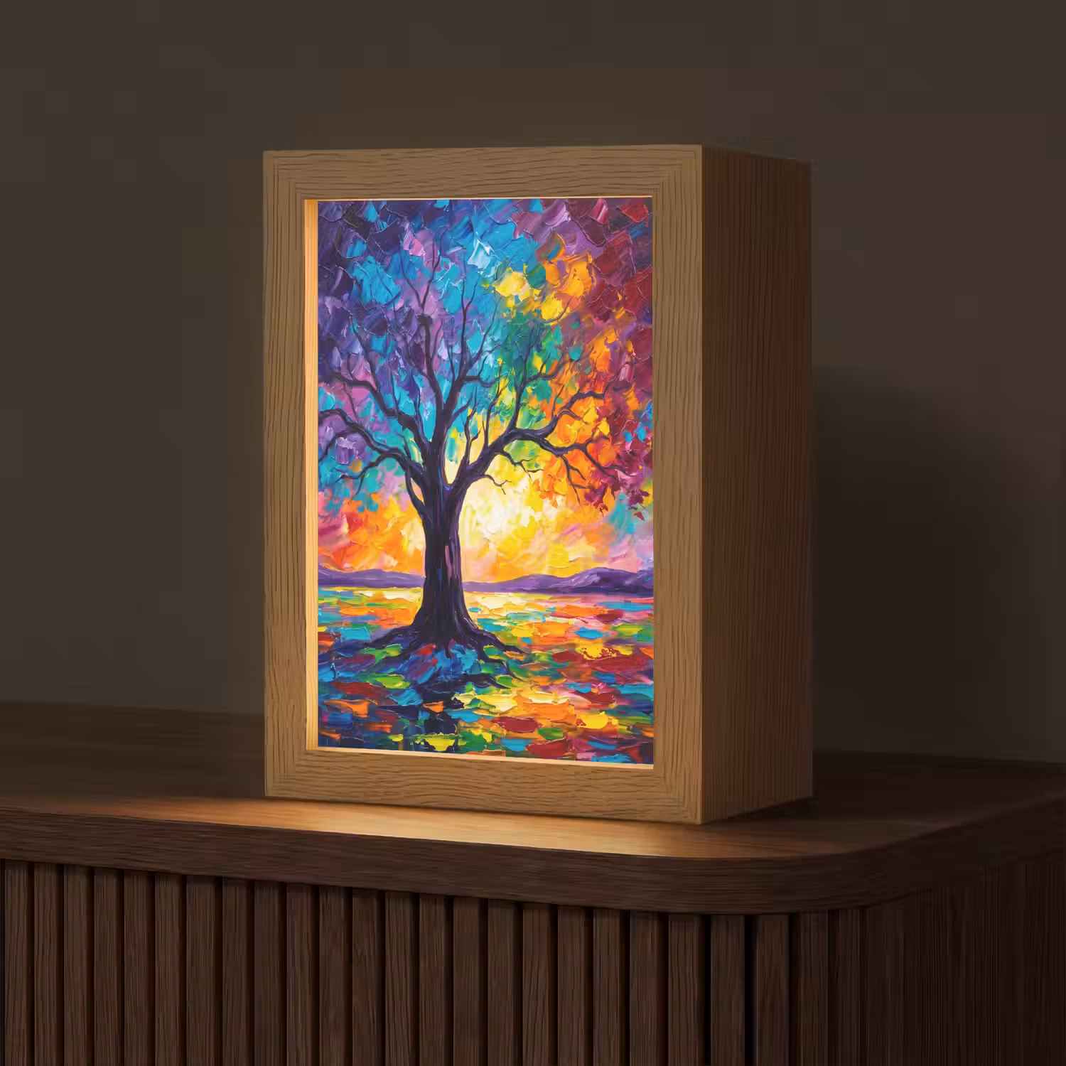 Boom - Landschap - Natuur - Abstract - Kleurrijk Light Box met kabel (Tafellamp) klein -z3d_website