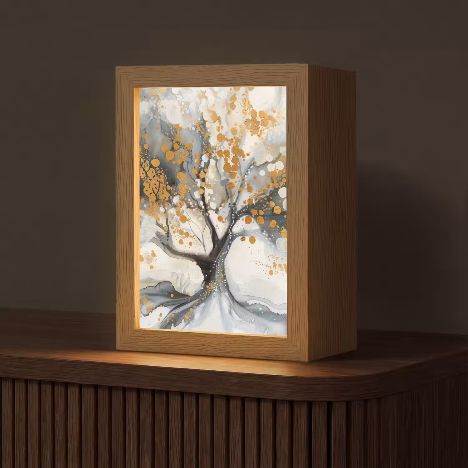Boom - Modern - Abstract - Goud - Zwart - Wit Light Box met kabel (Tafellamp) klein -z3d_website