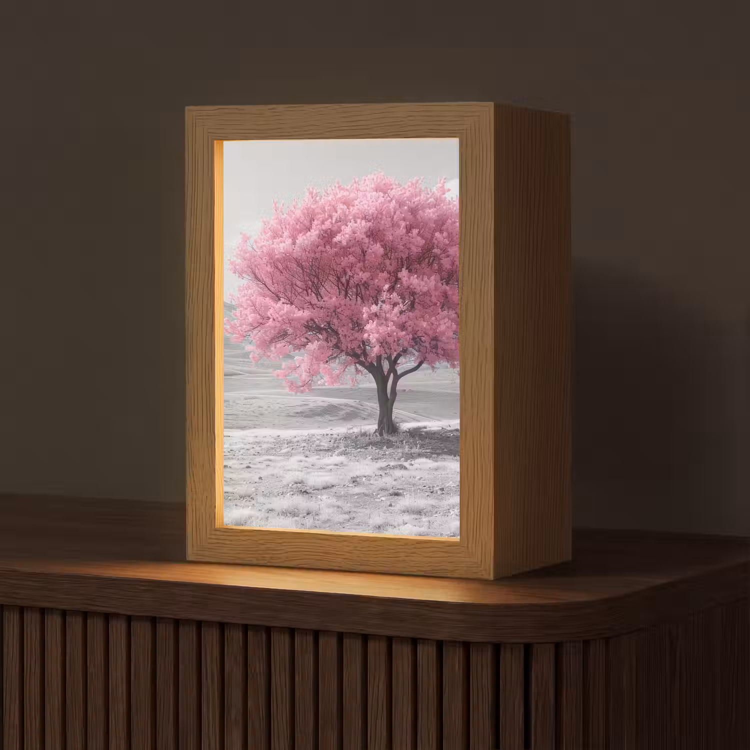 Boom - Natuur - Roze - Zwart wit Light Box met kabel (Tafellamp) klein -z3d_website