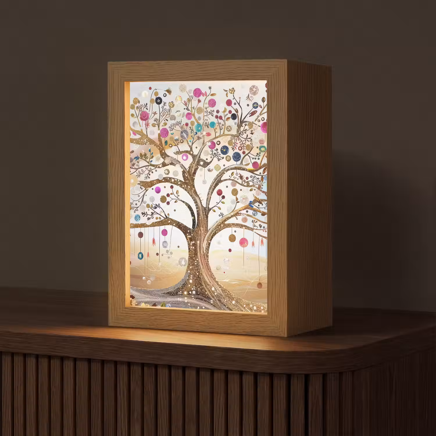 Levensboom - Goud - Kleurrijk - Abstract - Aesthetic Light Box met kabel (Tafellamp) klein -z3d_website