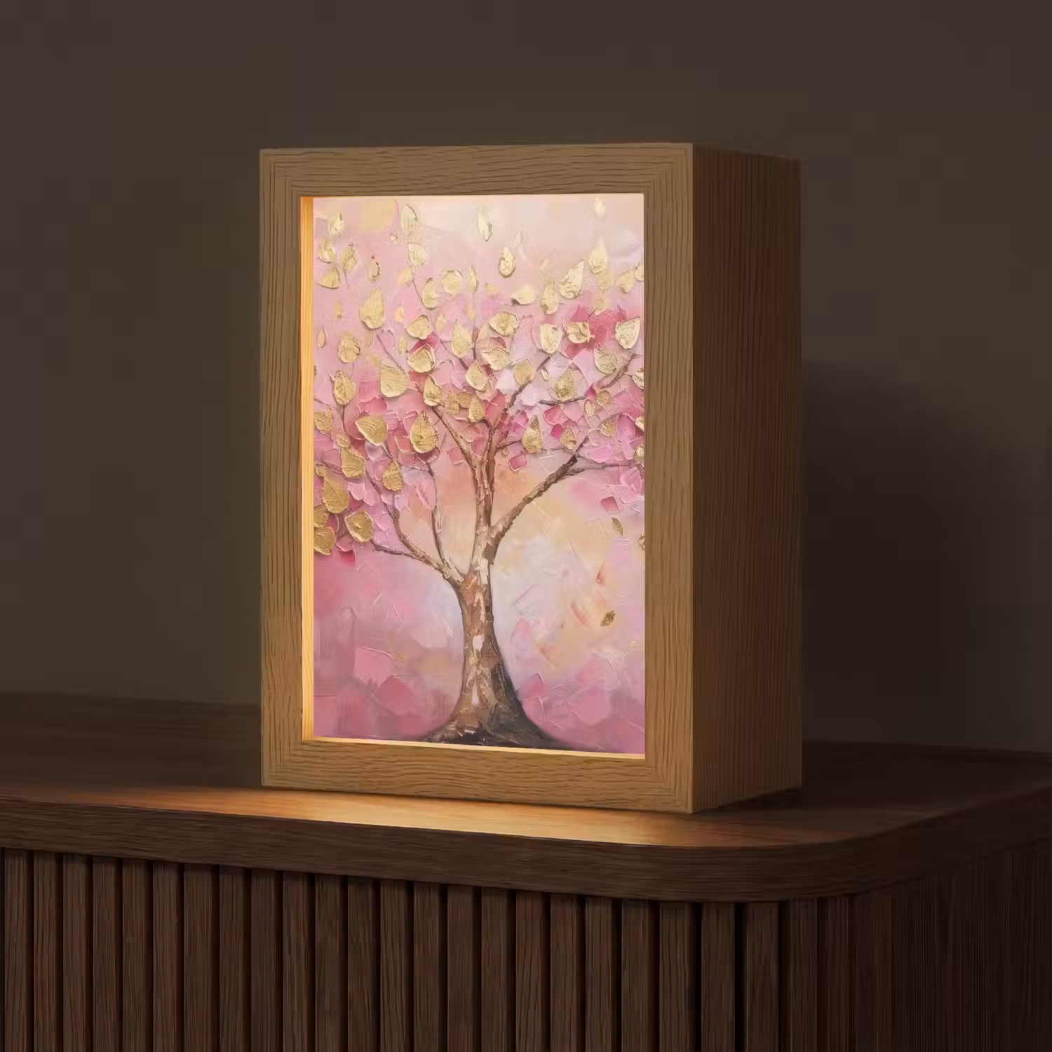 Boom - Roze - Goud - Modern Light Box met kabel (Tafellamp) klein -z3d_website