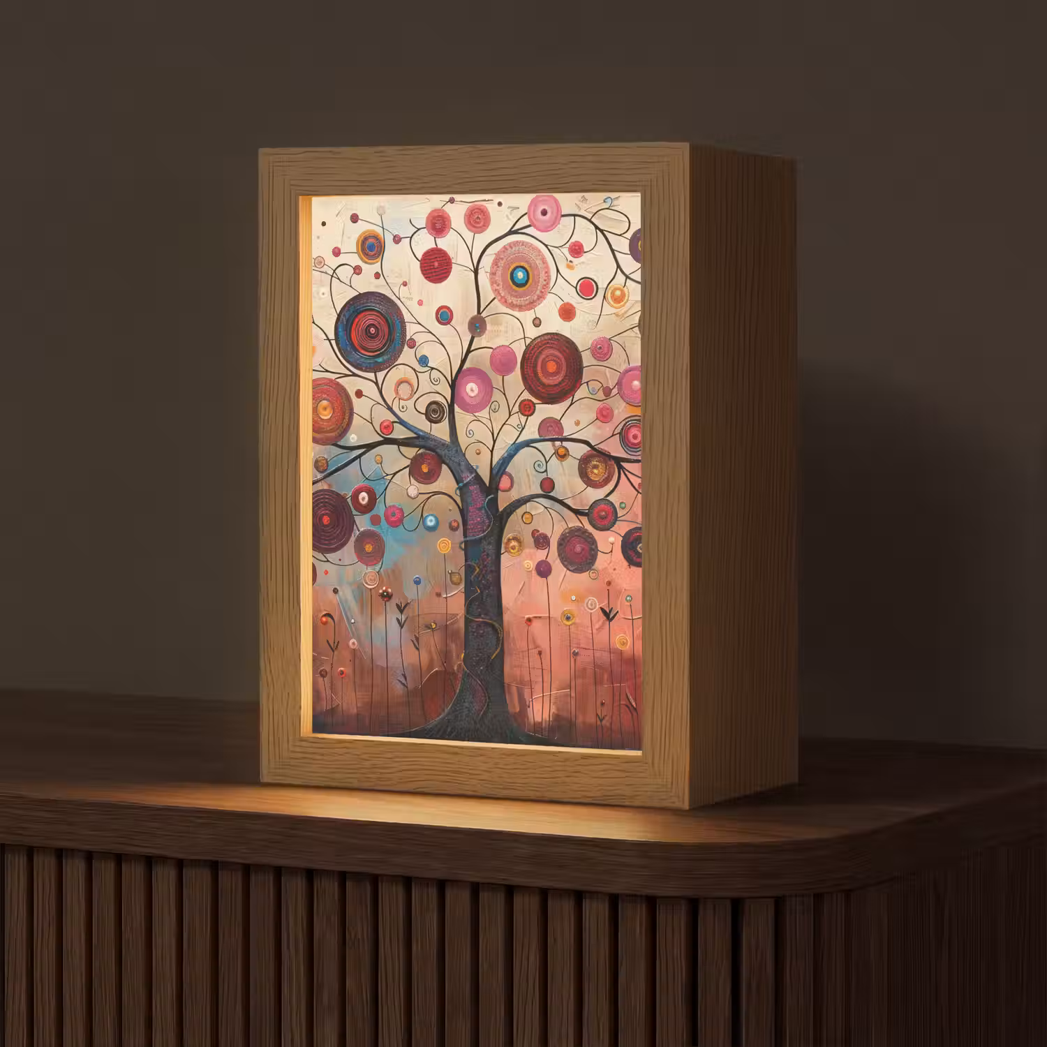 Boom - Paars - Abstract - Kunst Light Box met kabel (Tafellamp) klein -z3d_website