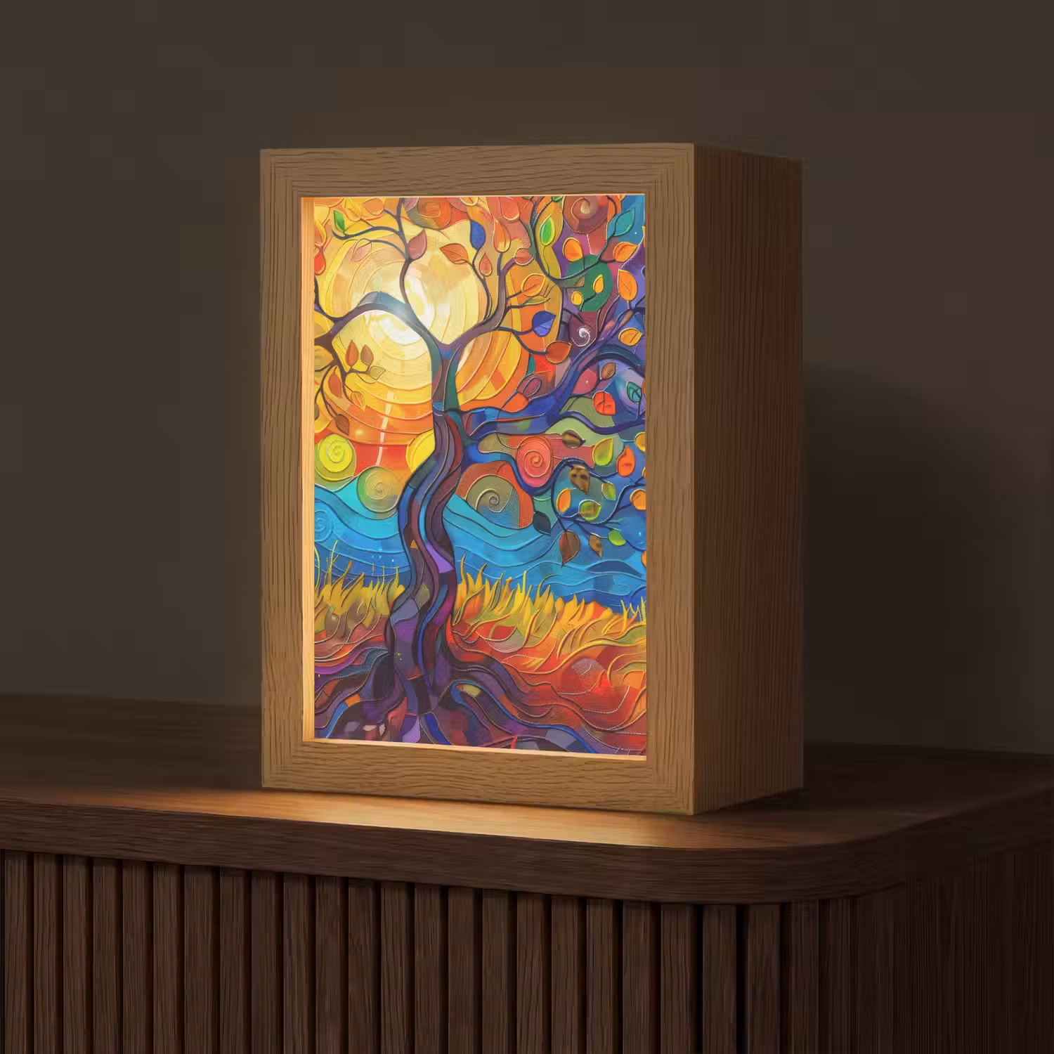 Boom - Zon - Verflook - Kleuren - Abstract Light Box met kabel (Tafellamp) klein -z3d_website