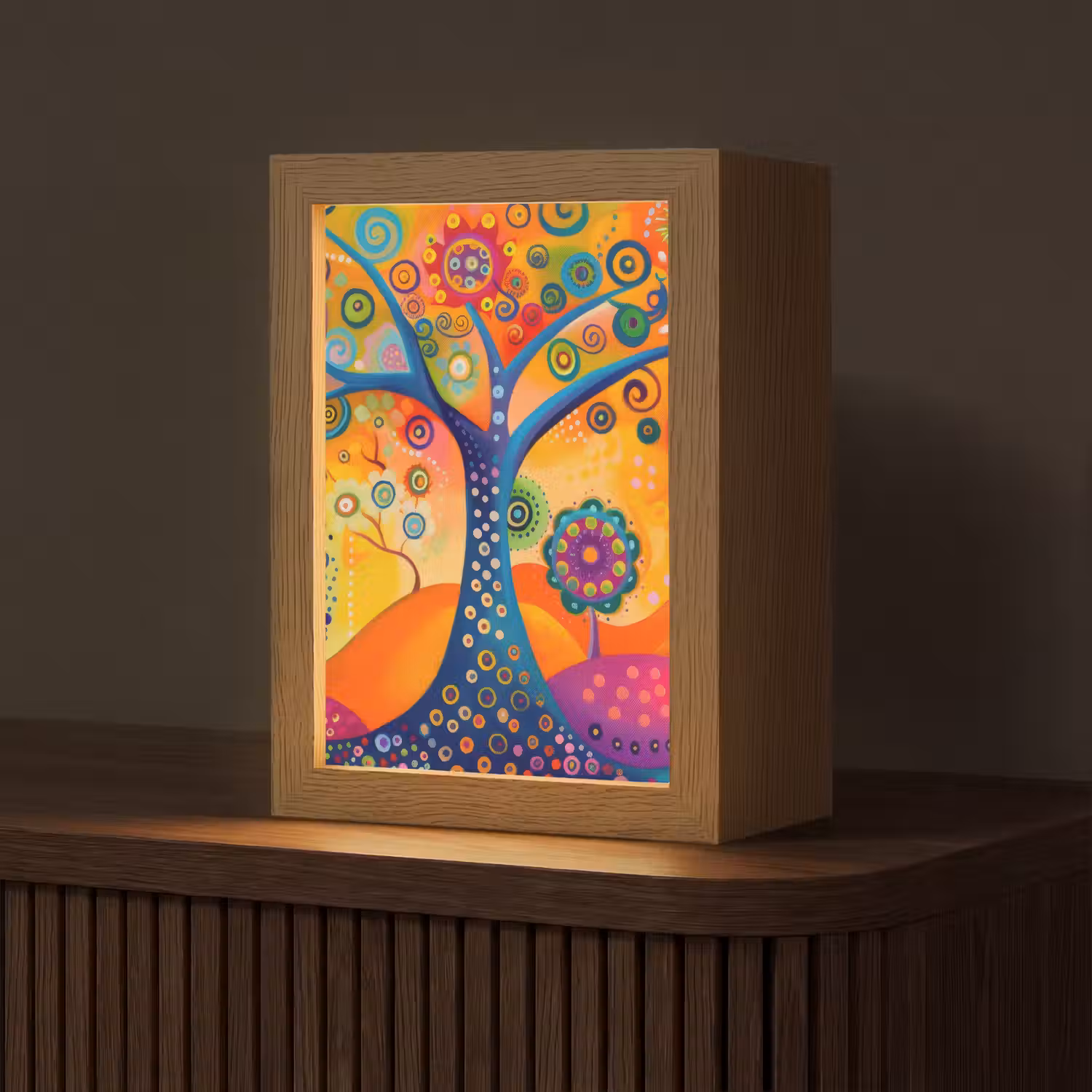 Boom - Levensboom - Abstract - Kleurrijk Light Box met kabel (Tafellamp) klein -z3d_website