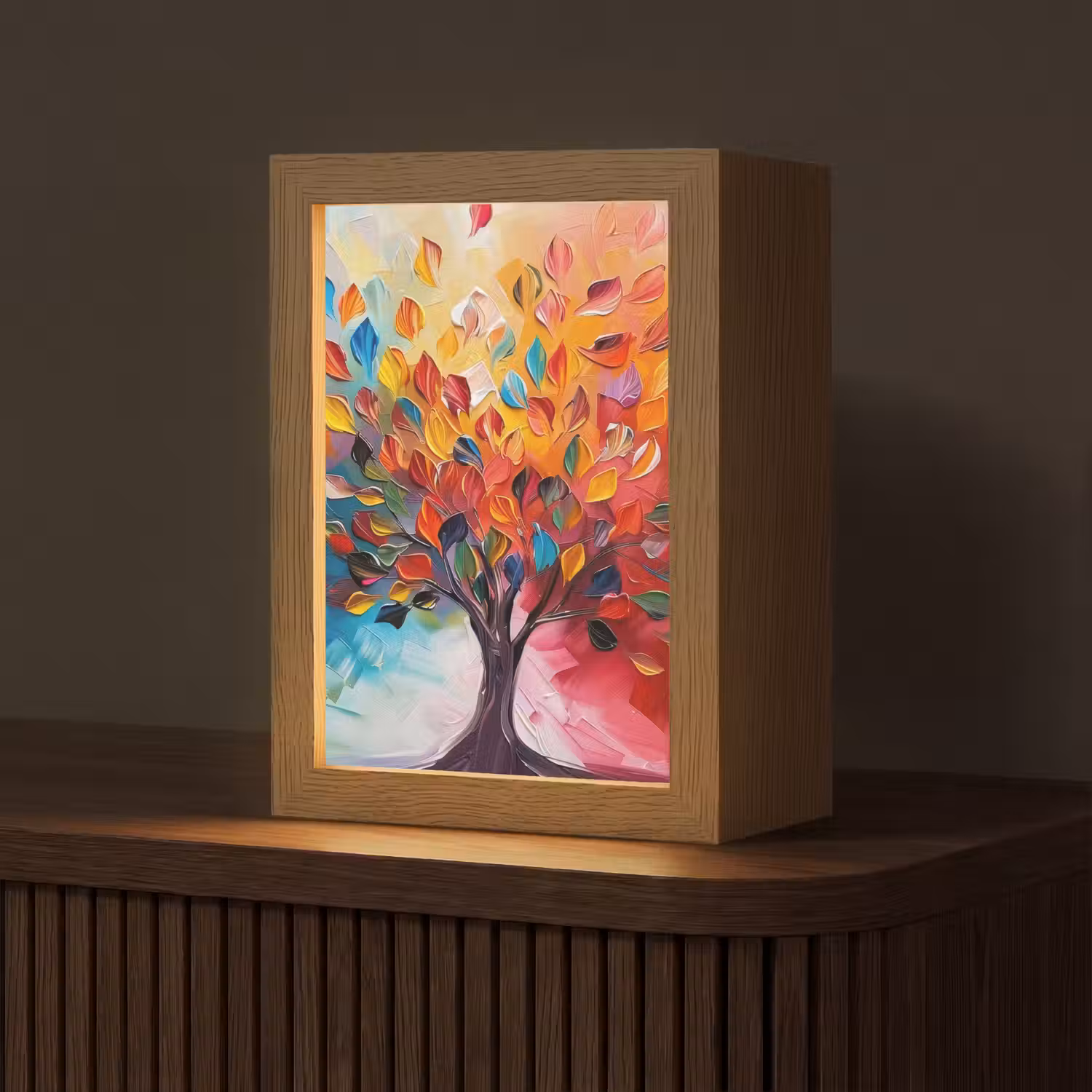 Boom - Levensboom - Kleurrijk - Abstract Light Box met kabel (Tafellamp) klein -z3d_website