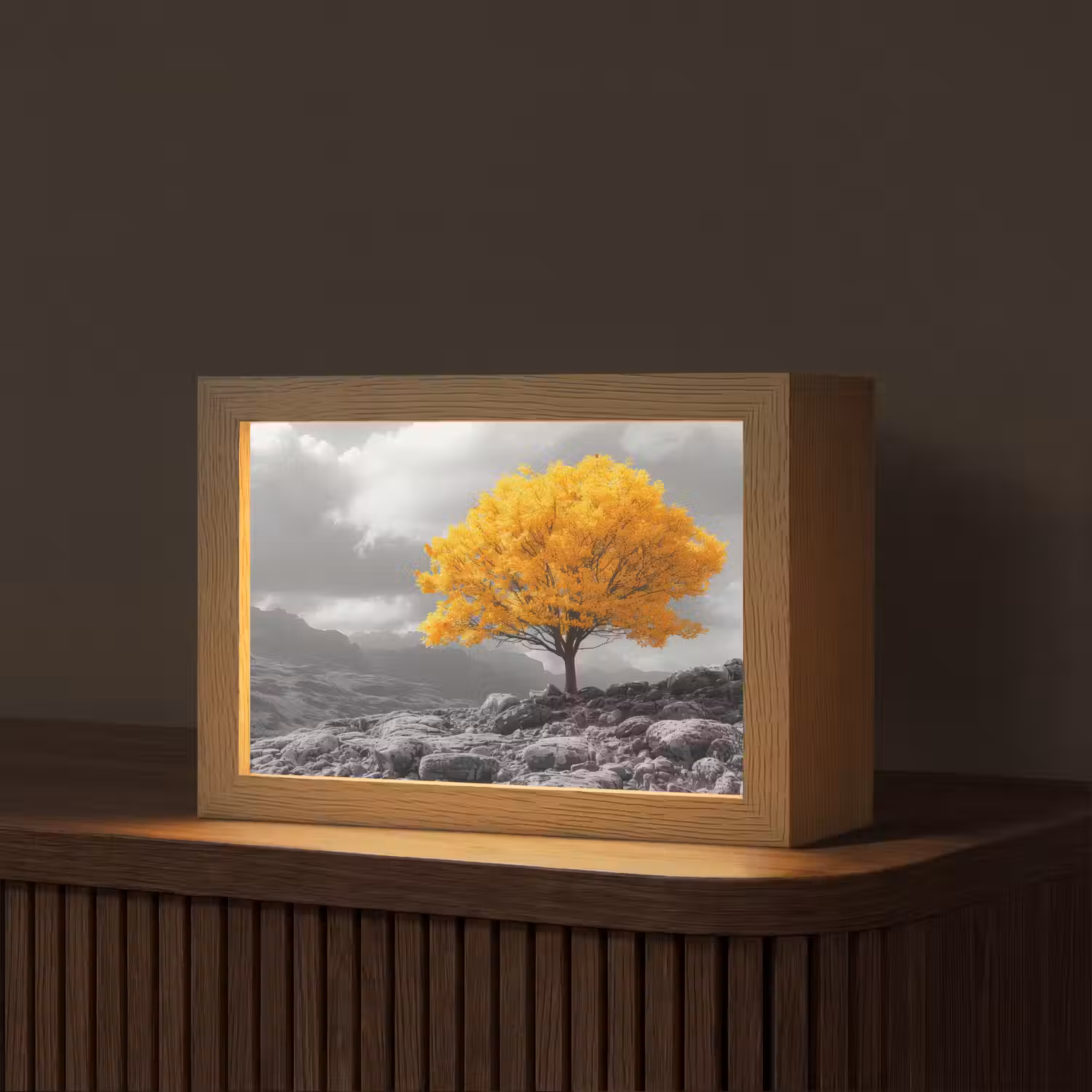 Boom - Geel - Natuur - Zwart wit Light Box met kabel (Tafellamp) klein -z3d_website